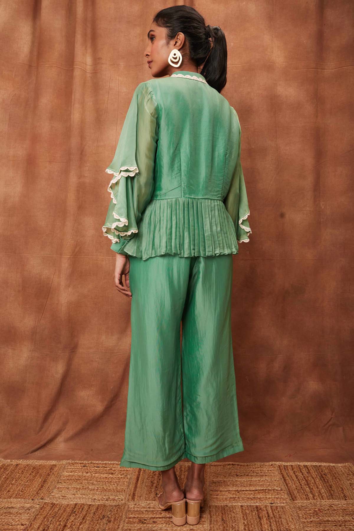Green Silk Pintuck Top & Pants