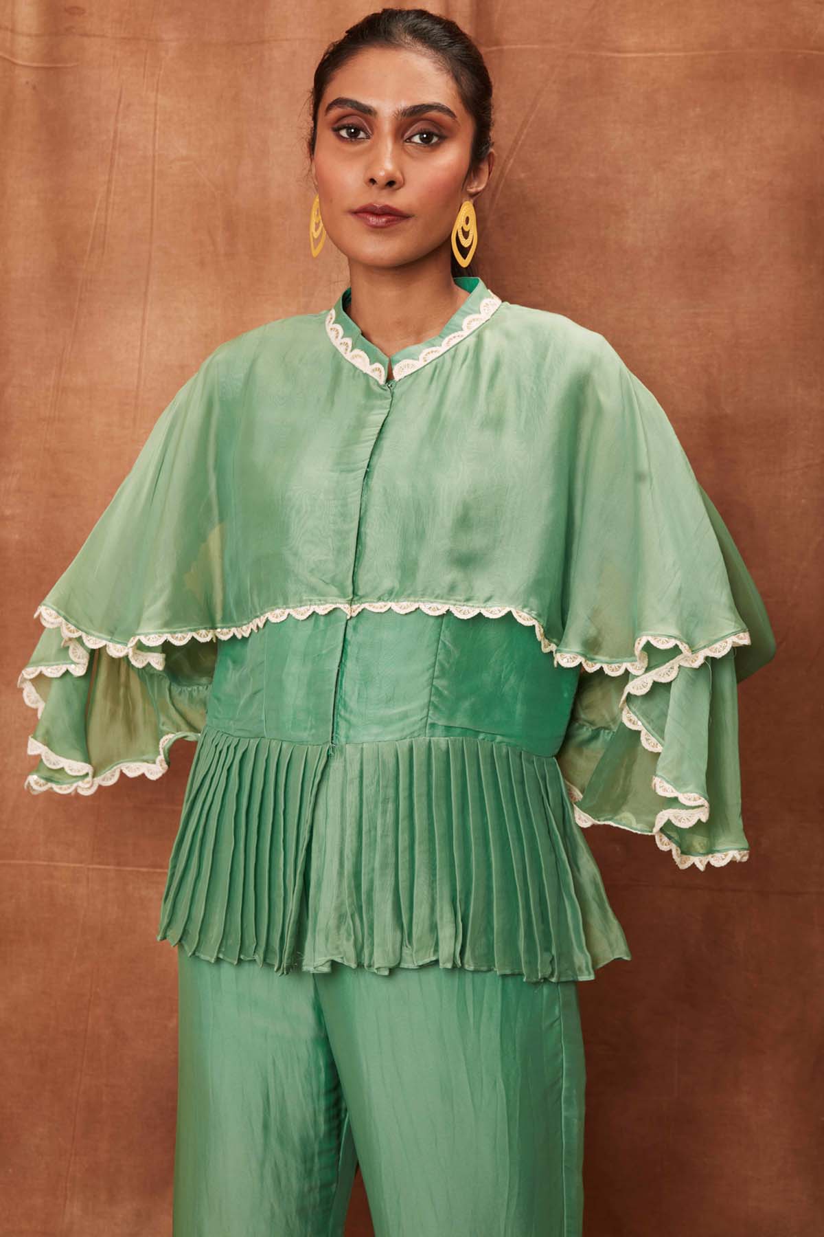 Green Silk Pintuck Top & Pants