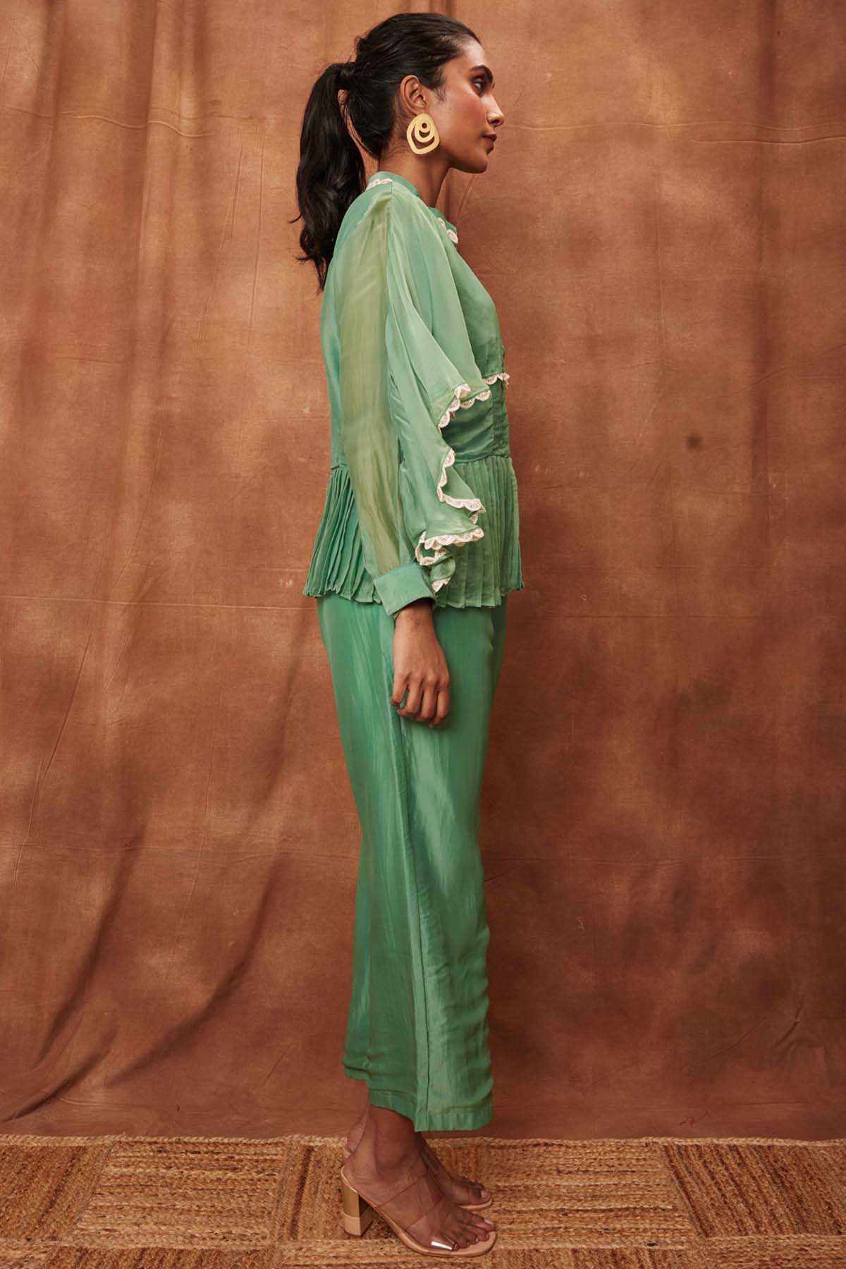 Green Silk Pintuck Top & Pants