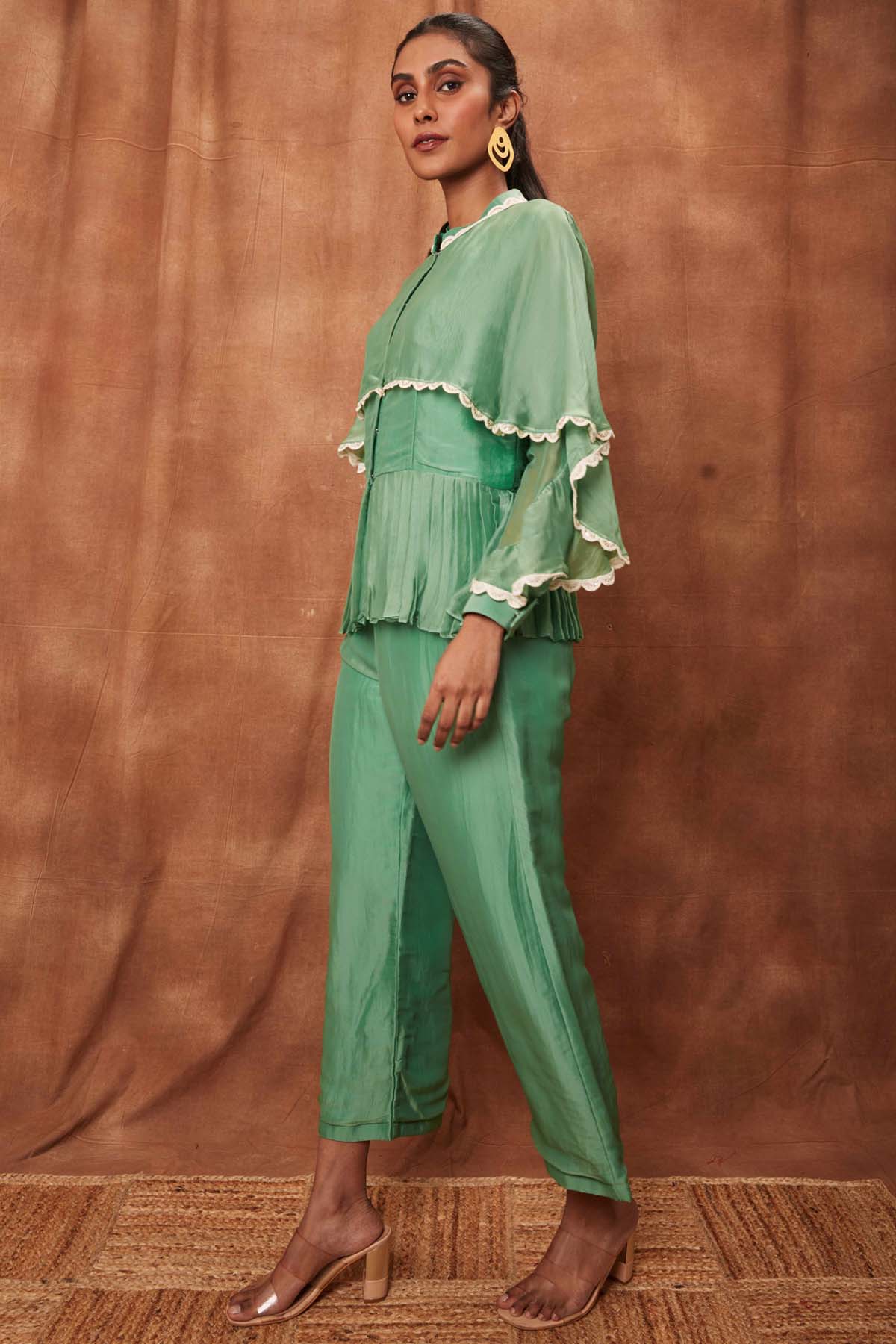 Green Silk Pintuck Top & Pants