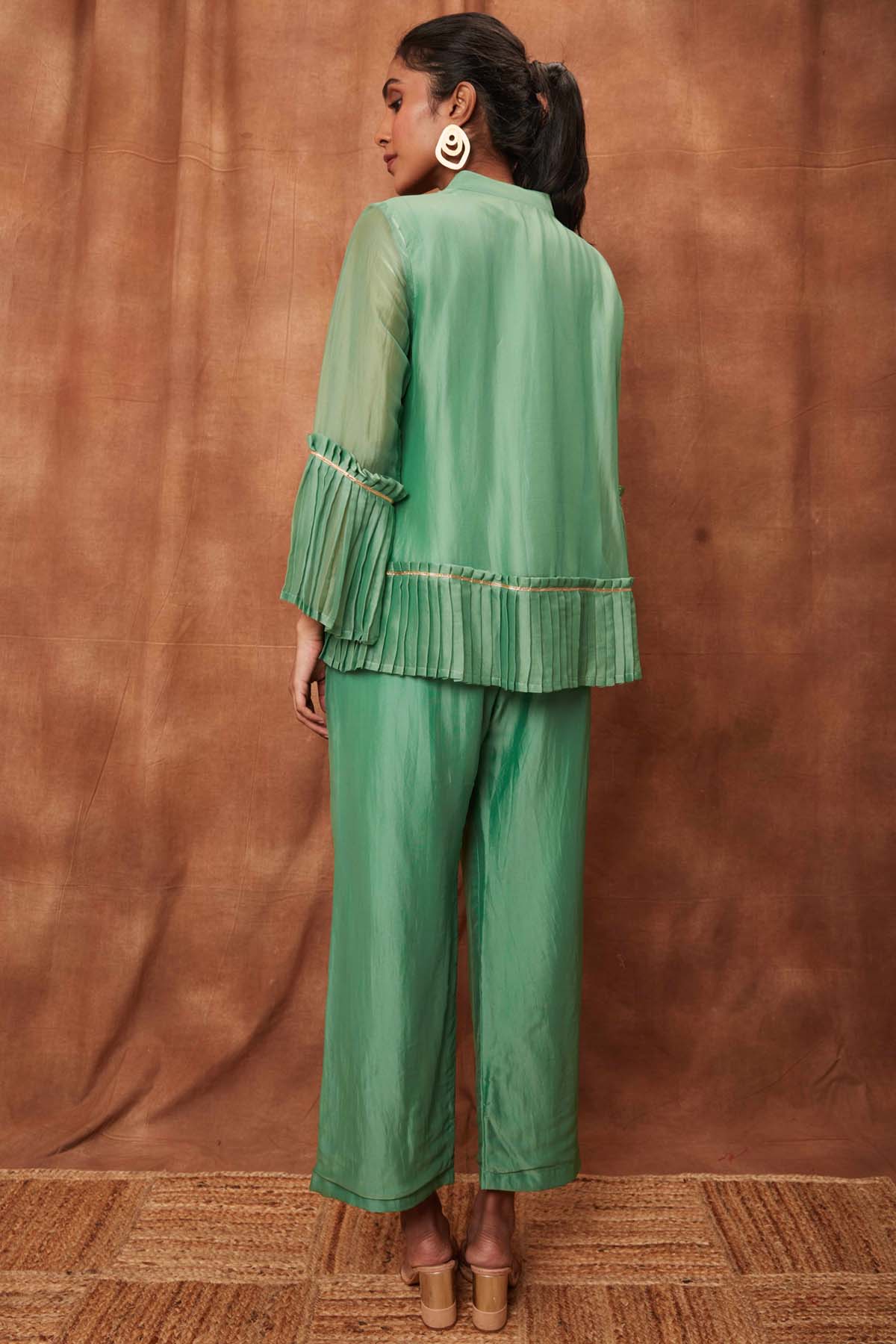 Green Silk Pleated Top & Pants