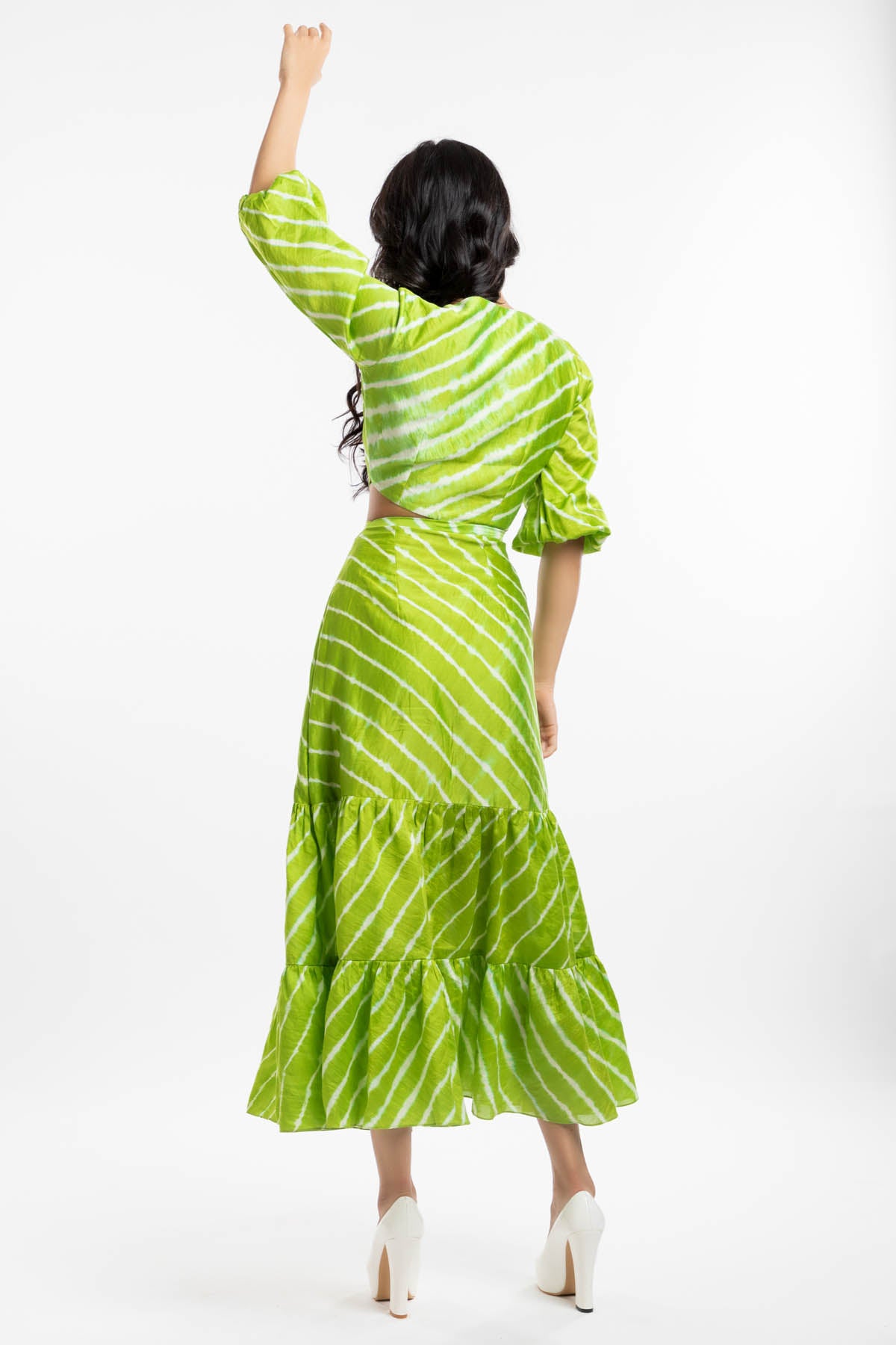 Green Striped Chanderi Dress