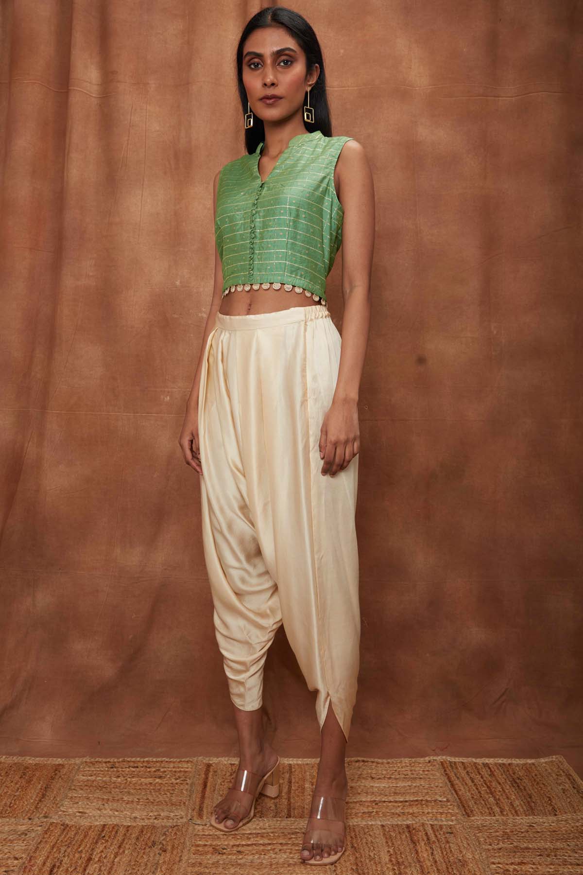 Green Structured Cape With Dhoti Set