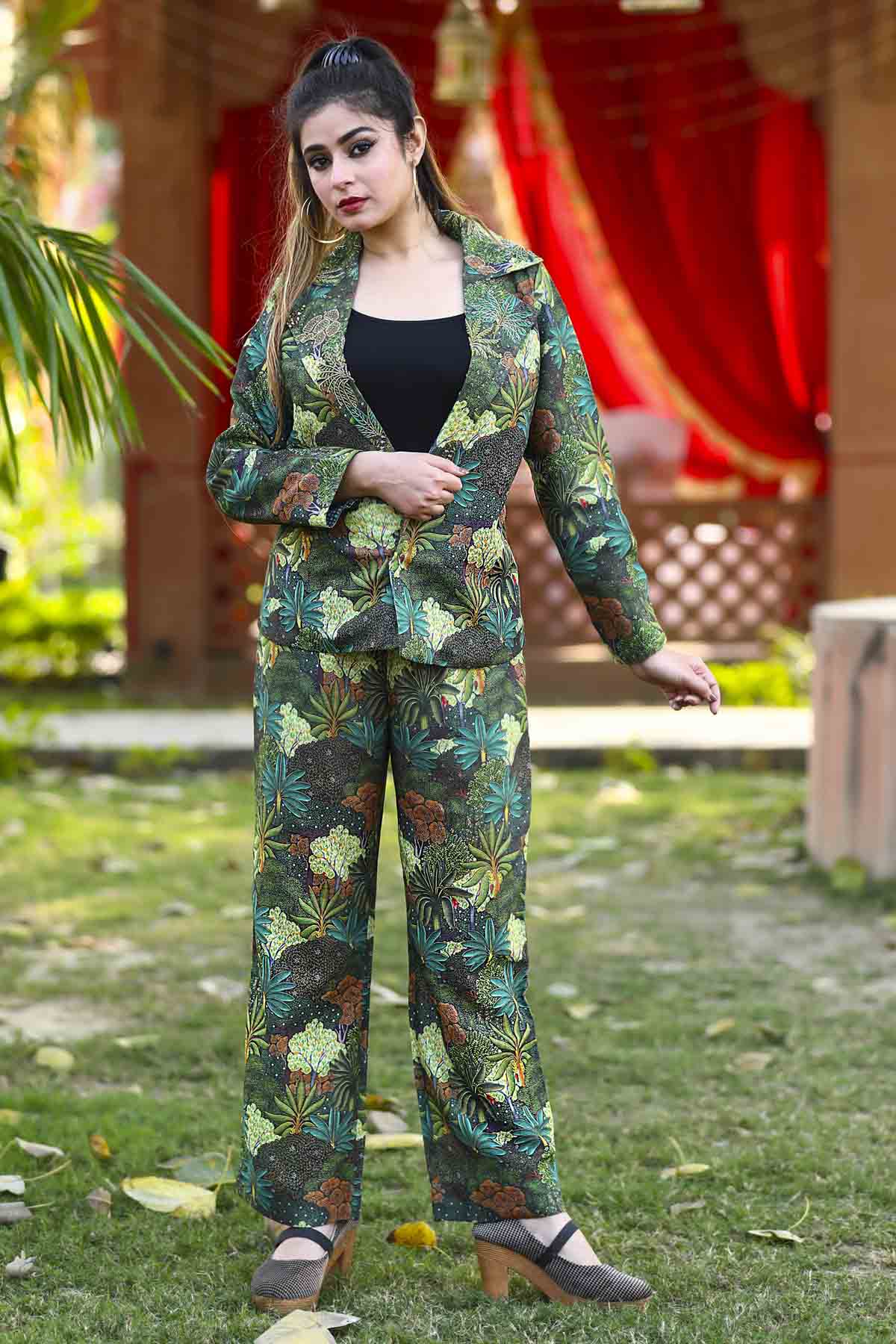 Buy Designer Green Cotton Embroidered Co-ord Set Online