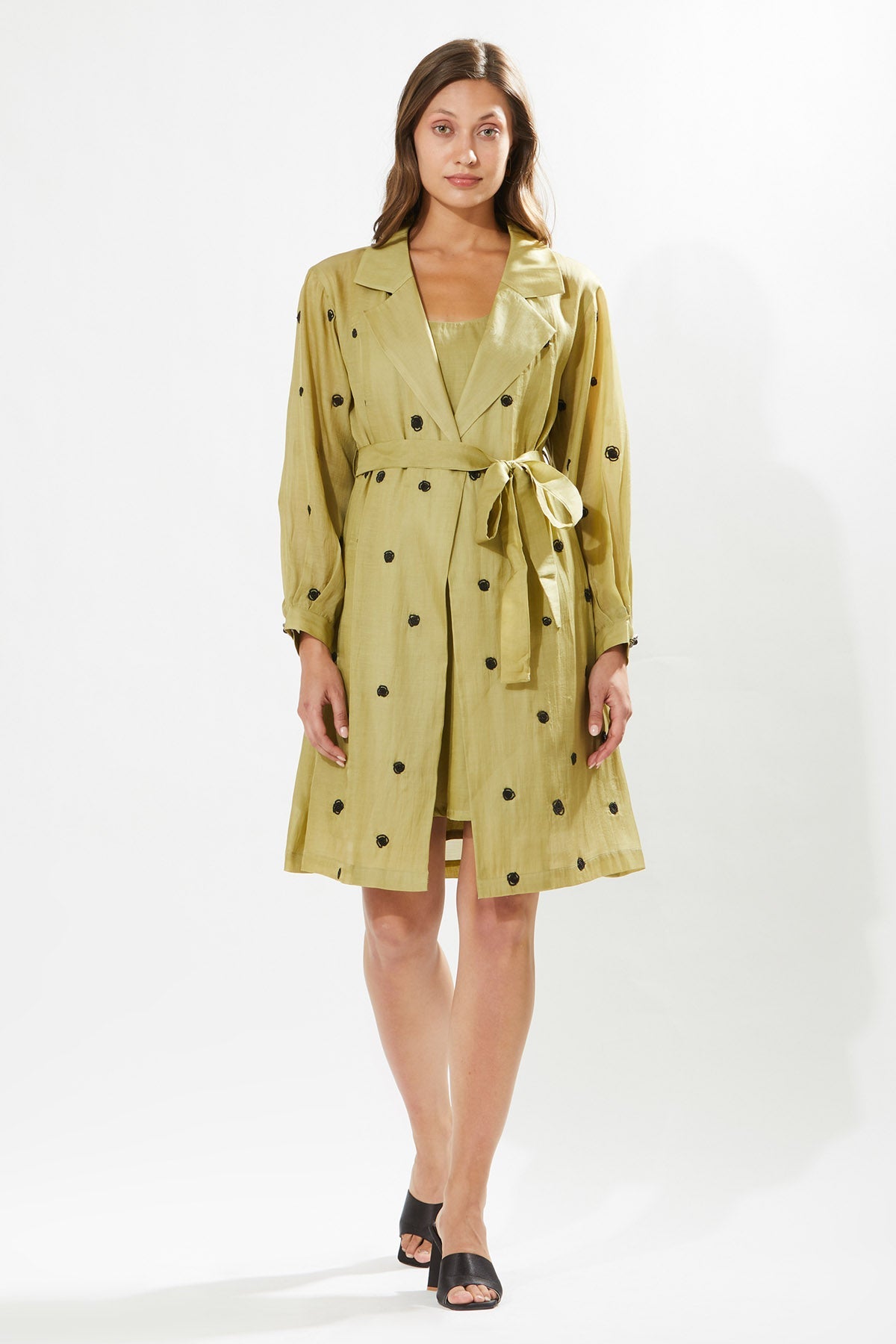 Buy Designer Meadow Green Floral Coat Dress for Women at ScrollnShops
