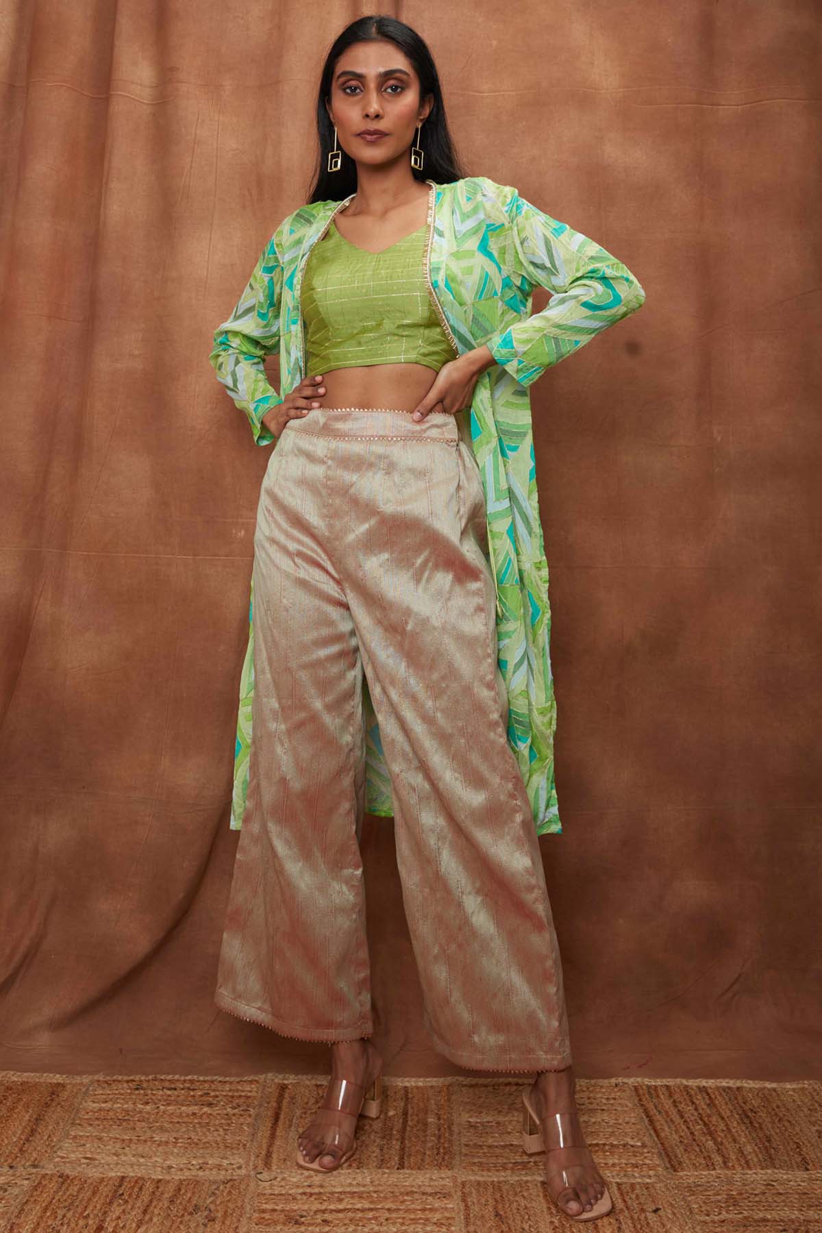 Buy Green Jacket & Bootcut Pant Set for Women Online