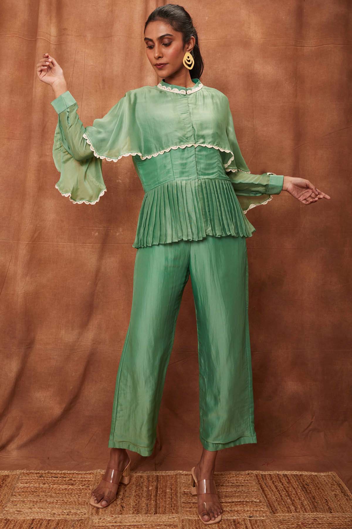 Buy Green Silk Pintuck Top & Pants for Women Online