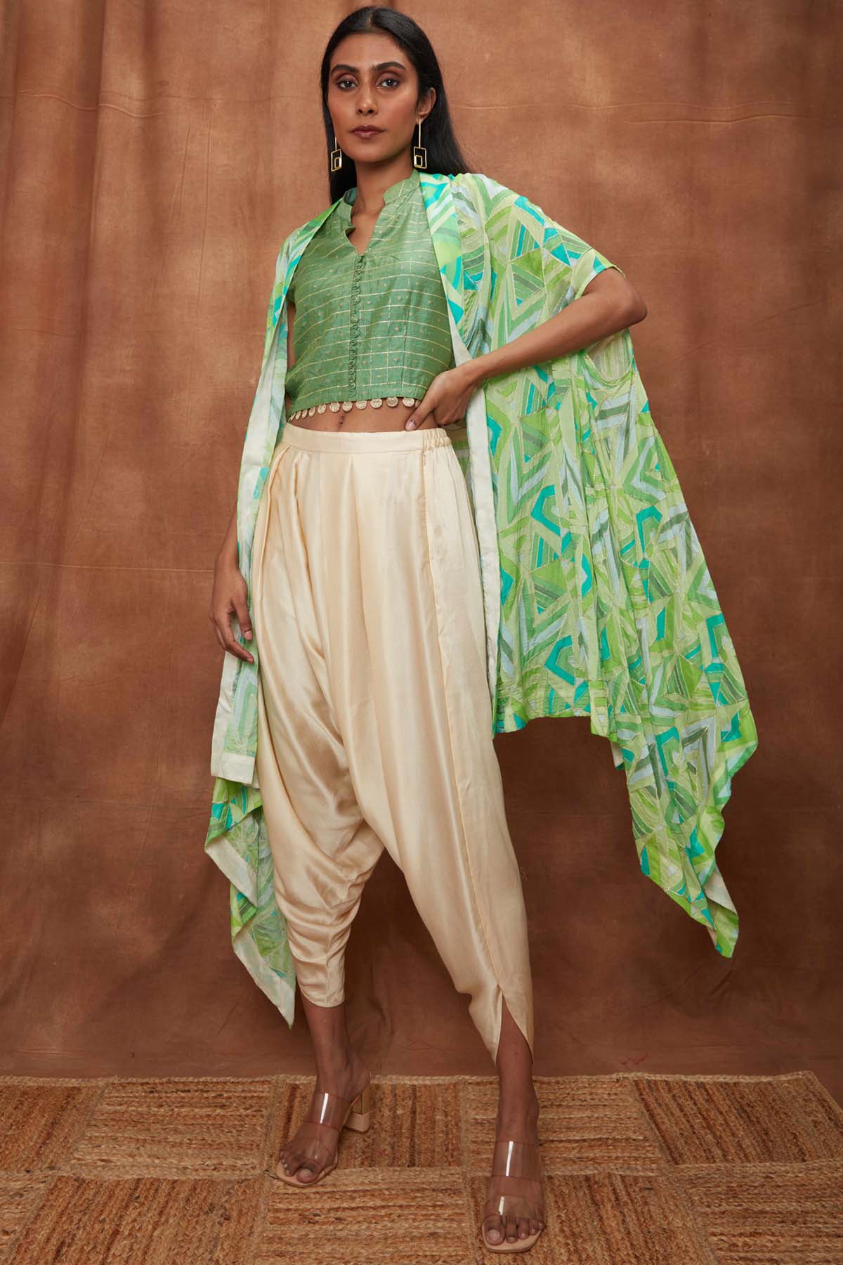 Buy Green Structured Cape With Dhoti Set for Women Online