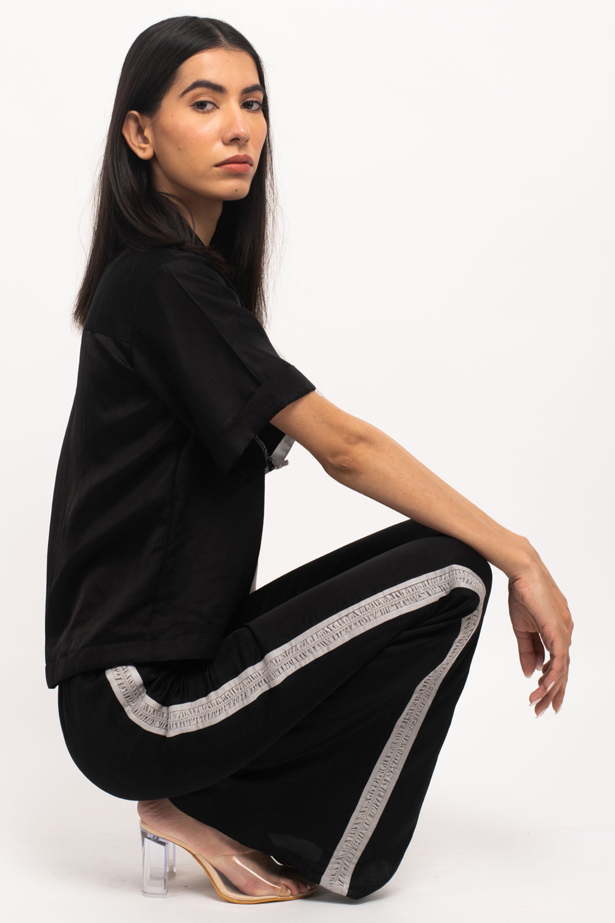 Grey Piping Three piece Co-ord Set