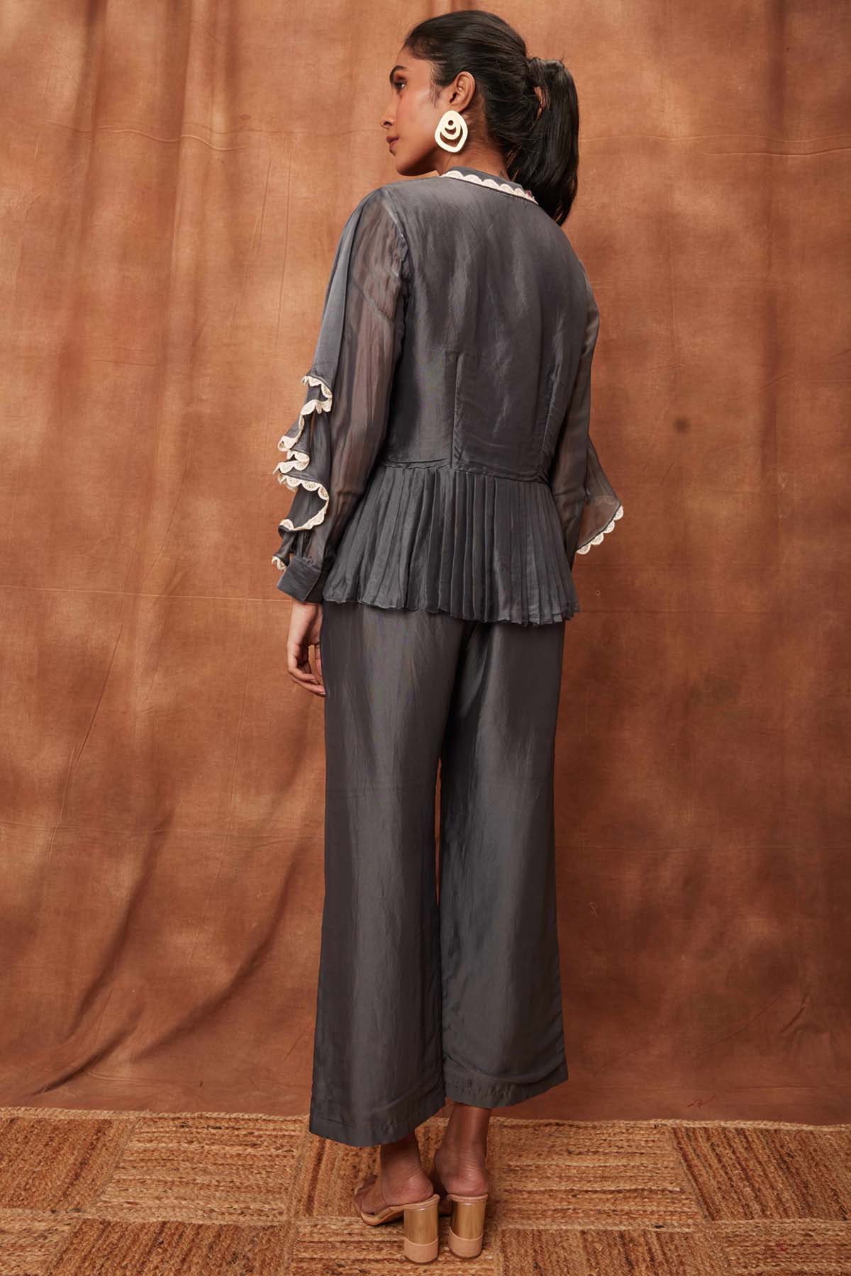 Grey Silk Pintuck Top & Pants