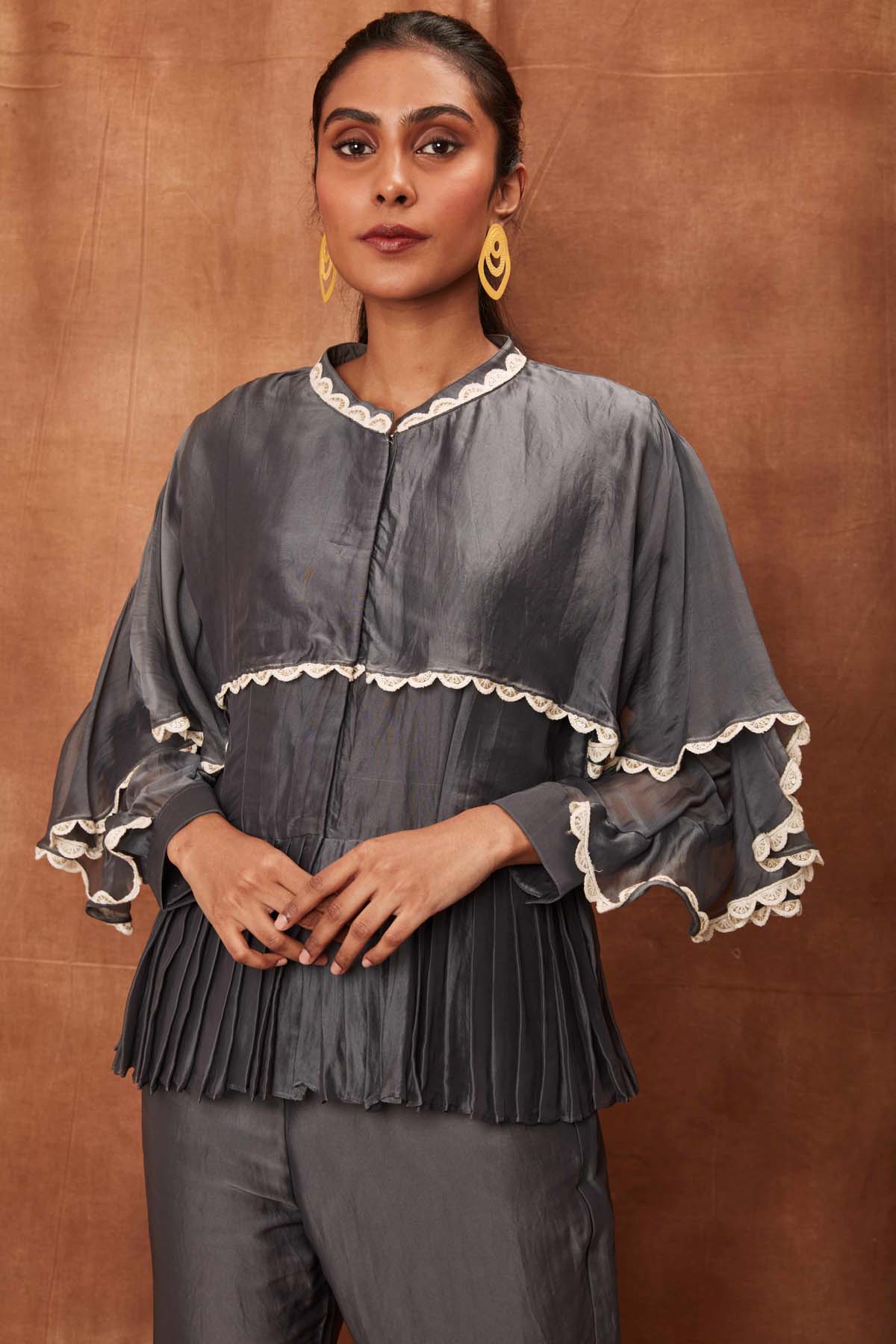 Grey Silk Pintuck Top & Pants