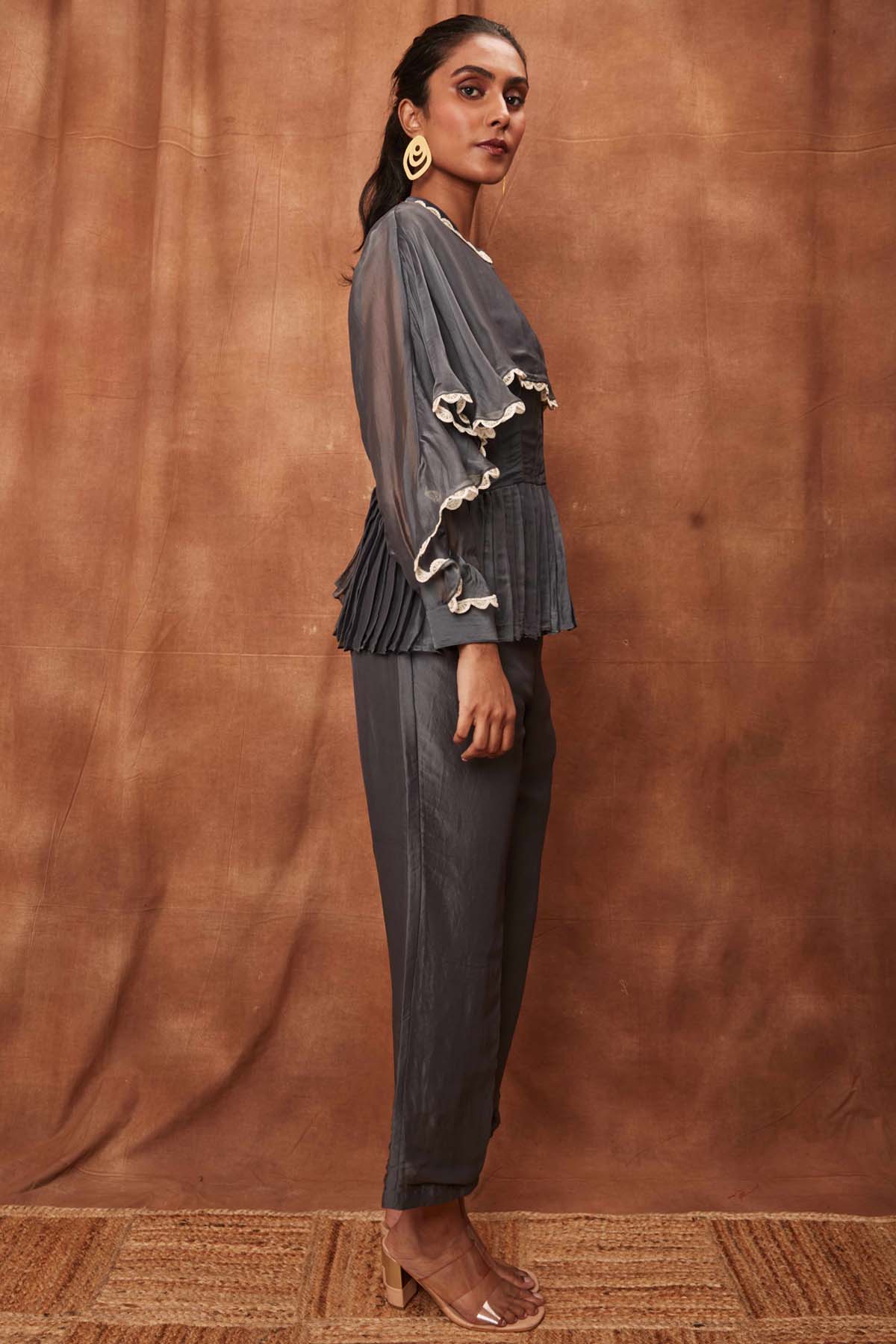 Grey Silk Pintuck Top & Pants