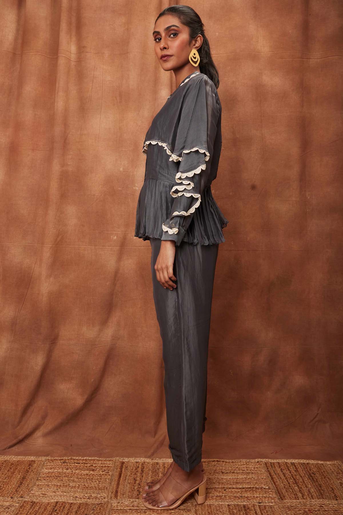 Grey Silk Pintuck Top & Pants