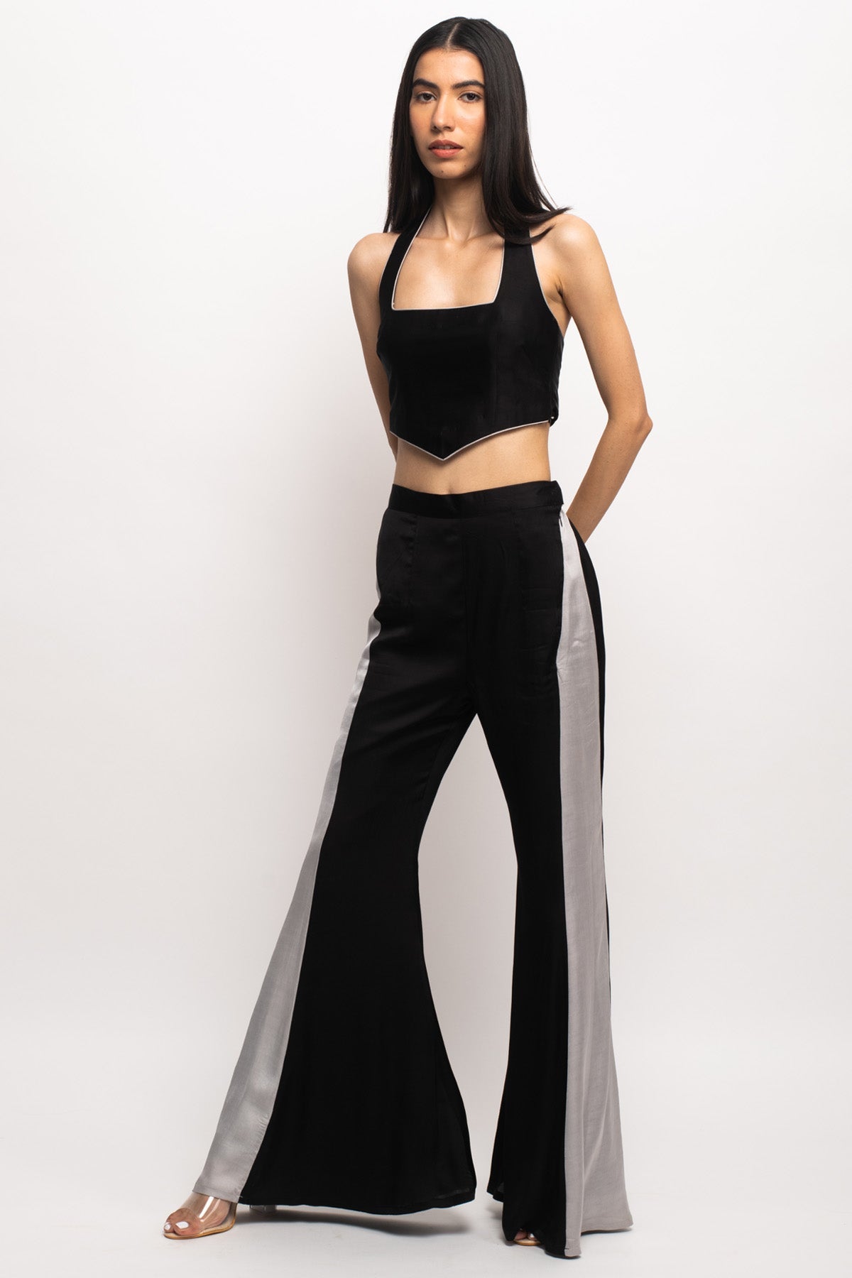 Buy Neora by Nehal ChopraGrey Piping Panelled Co-ord Set for Women Online