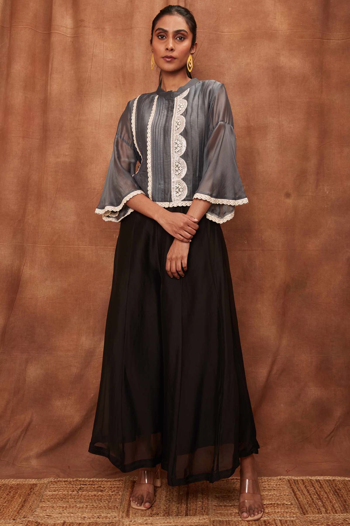 Buy Grey Silk Fine Pintuck Top & Pants for Women Online