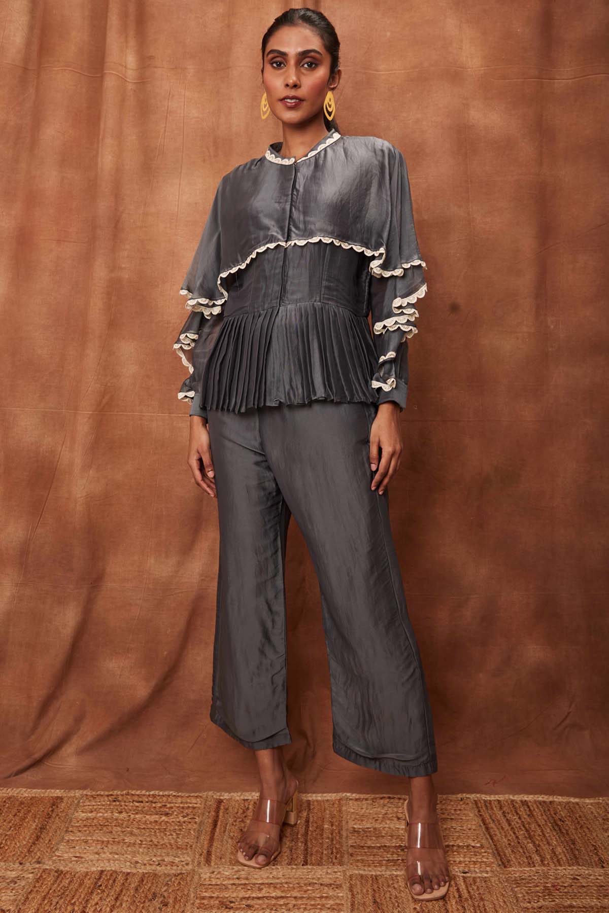 Buy Grey Silk Pintuck Top & Pants for Women Online