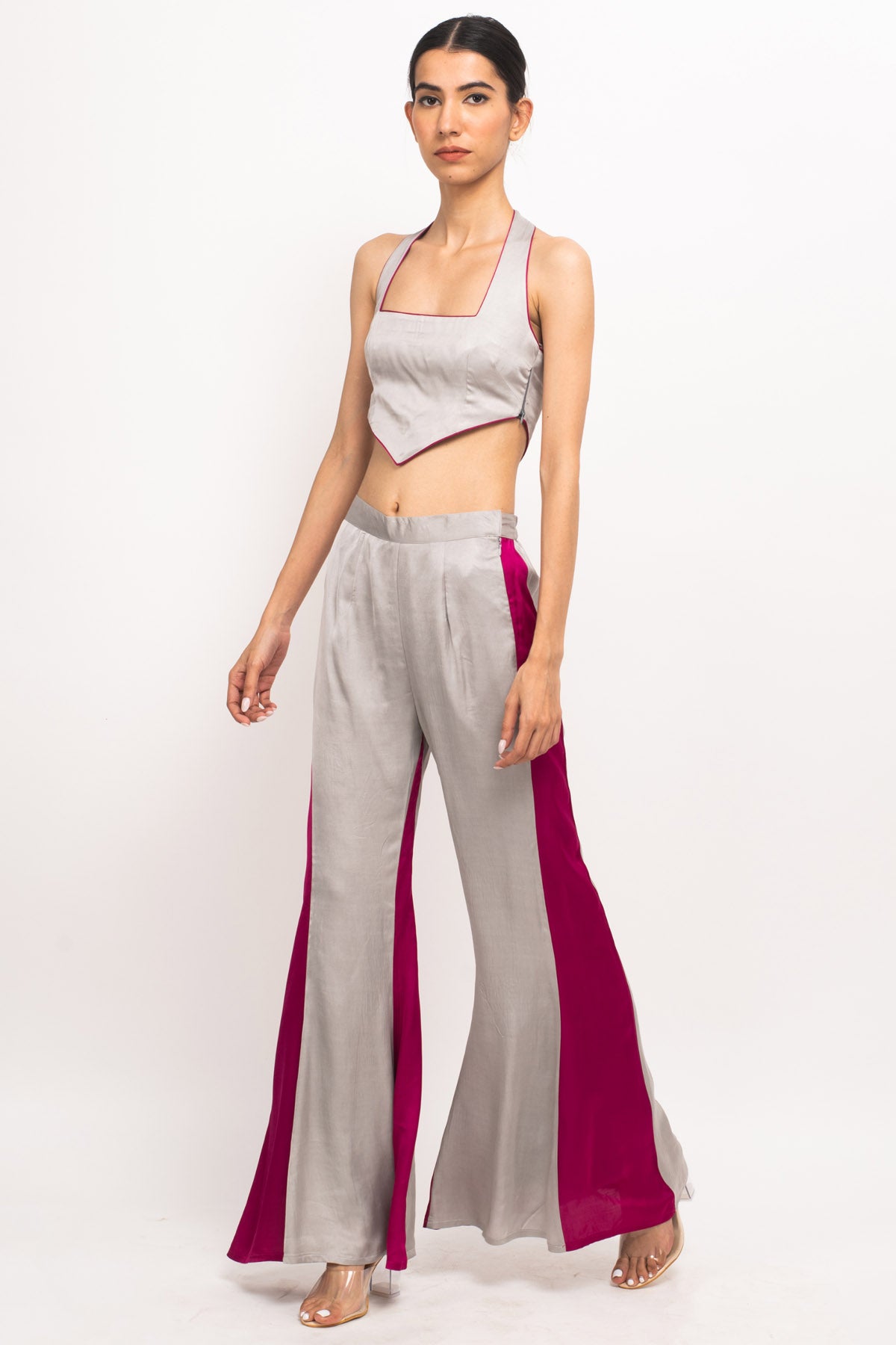 Grey & Wine Color Blocked Co-ord Set