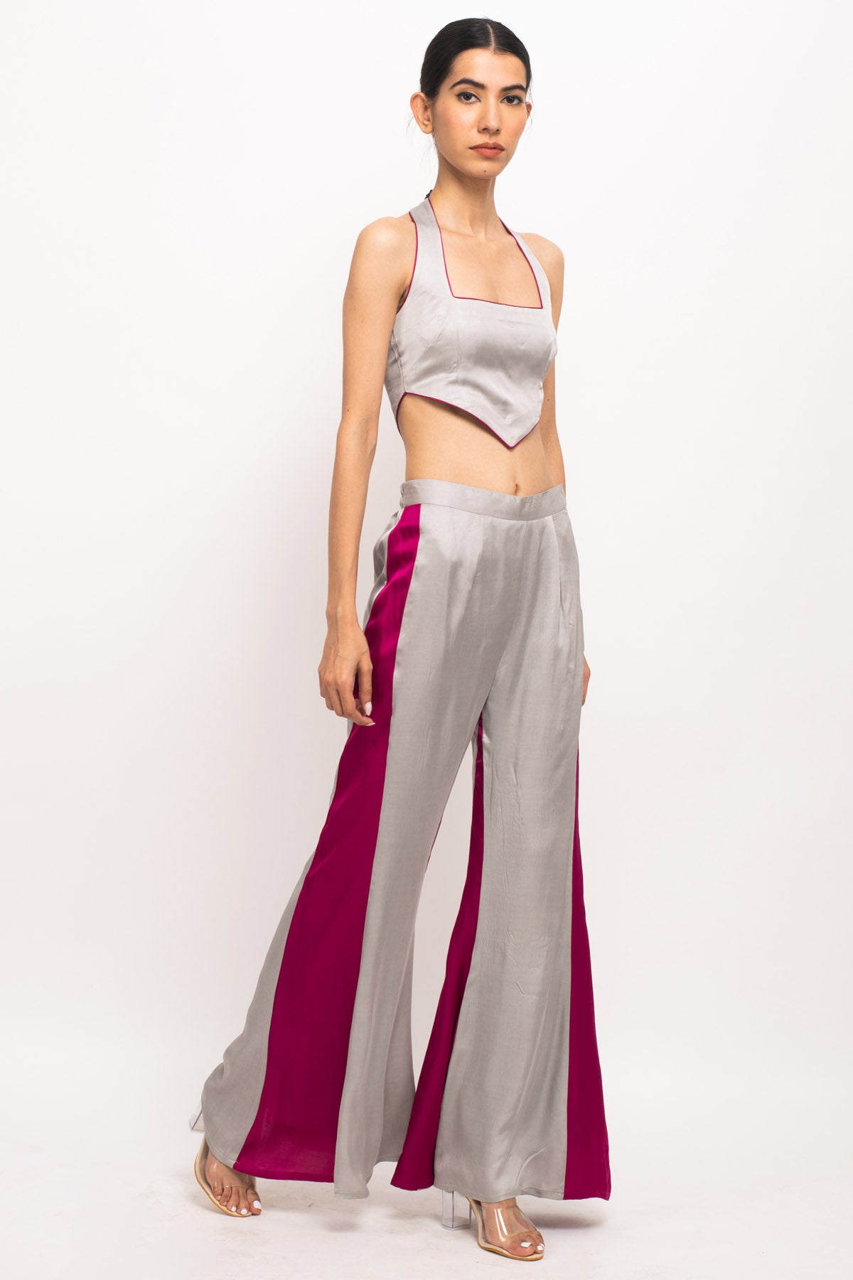 Grey & Wine Color Blocked Co-ord Set