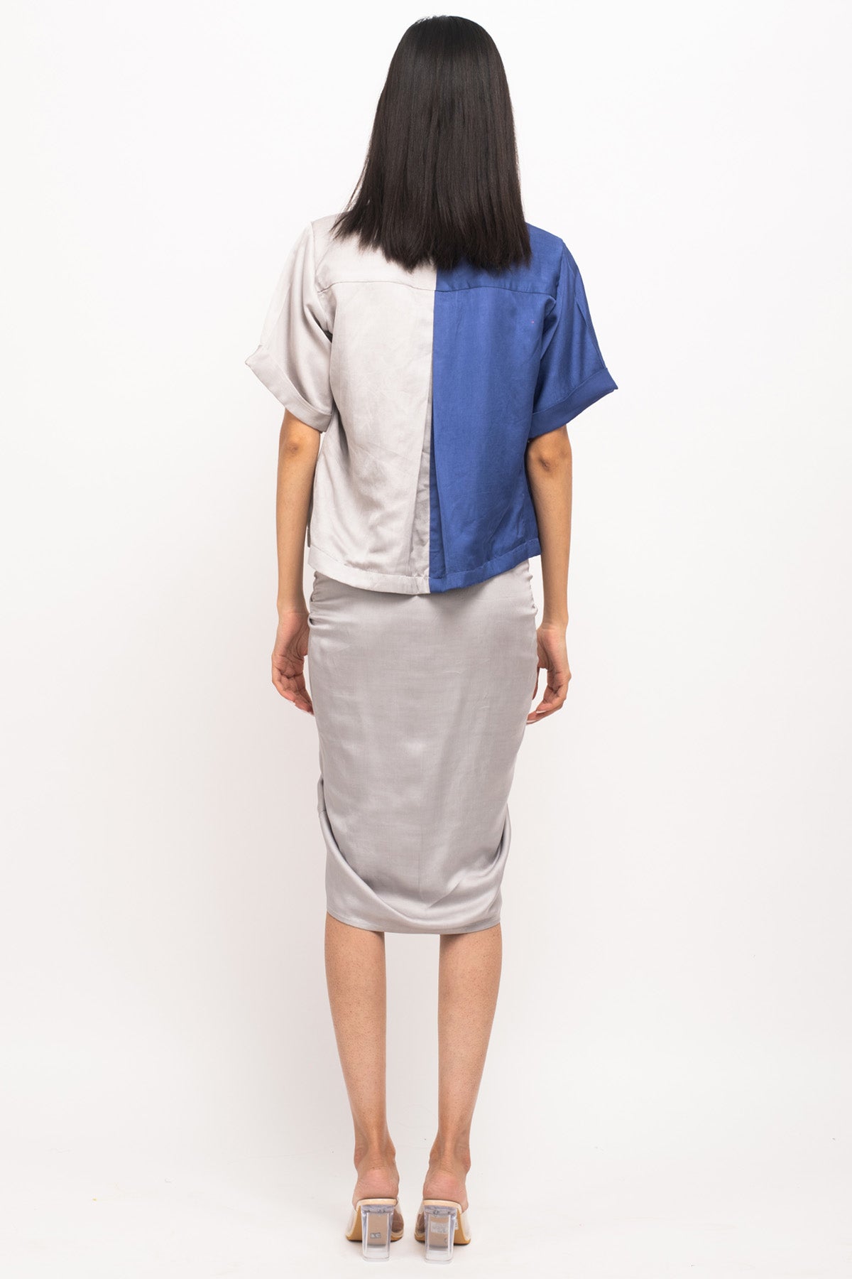 Half & Half Crop Shirt & Ruched Skirt Set