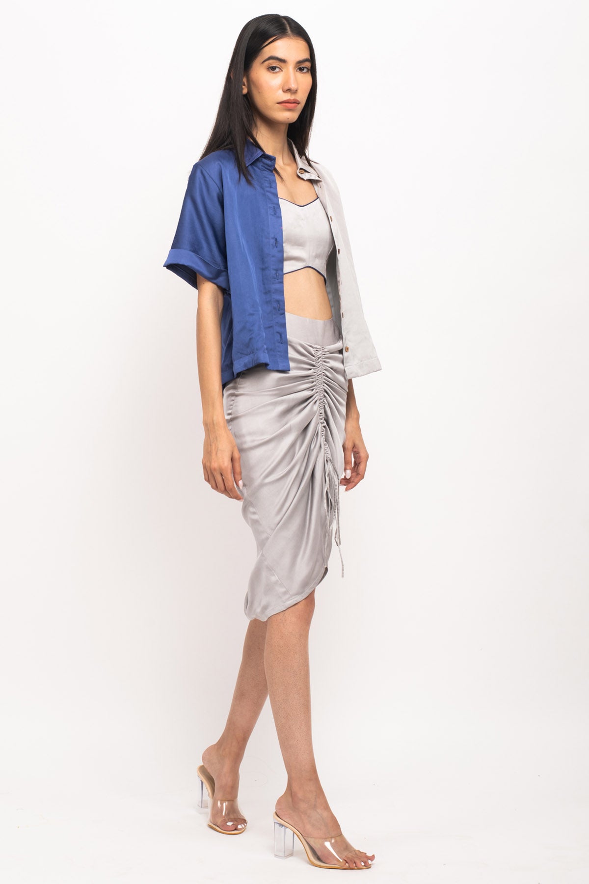 Half & Half Crop Shirt & Ruched Skirt Set