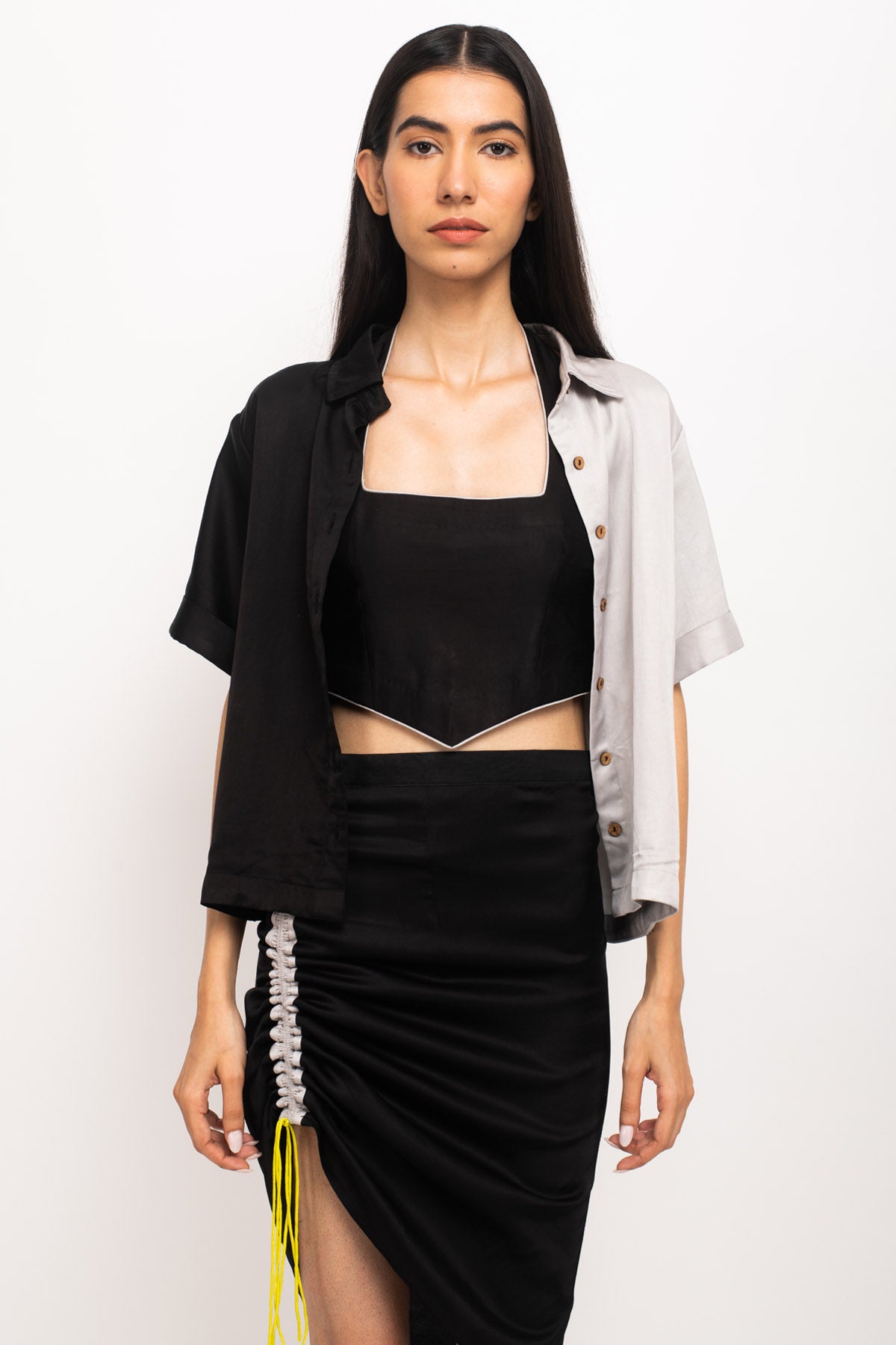 Half & Half Crop Shirt & Skirt Set