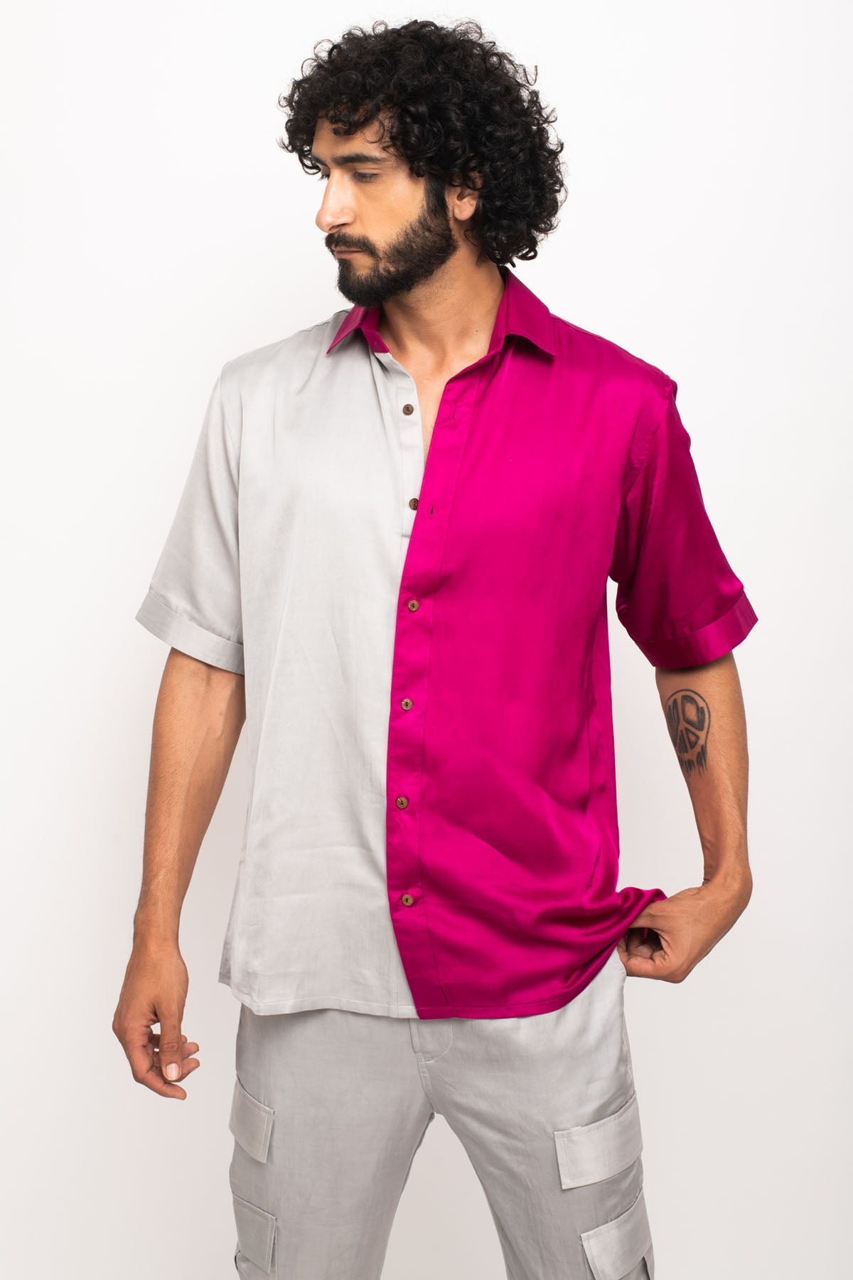 Buy Neora by Nehal ChopraHalf & Half Color Blocked Shirt for Men Online