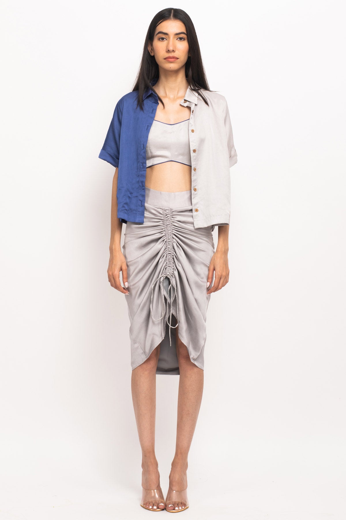 Buy Neora by Nehal ChopraHalf & Half Crop Shirt & Ruched Skirt Set for Women Online