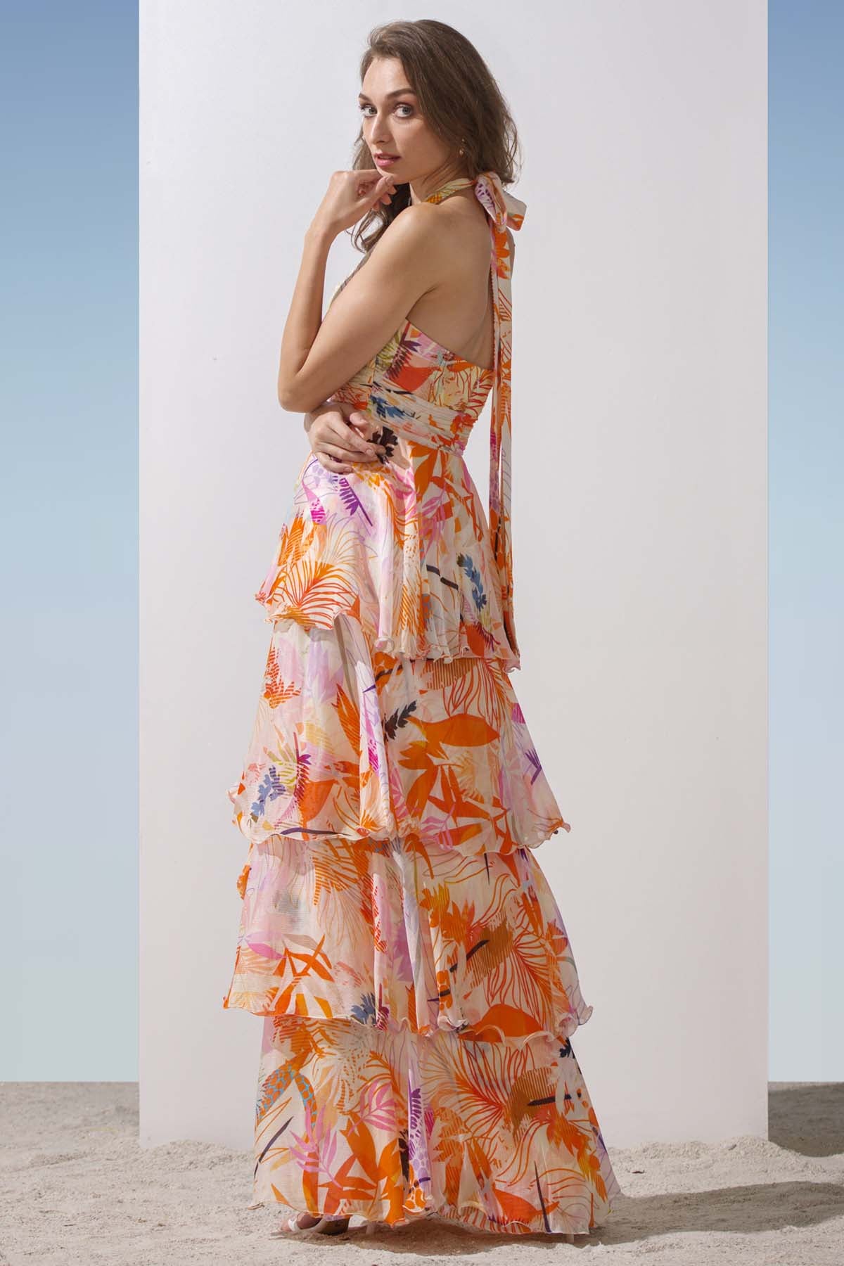 Halter Chiffon Tiered Dress