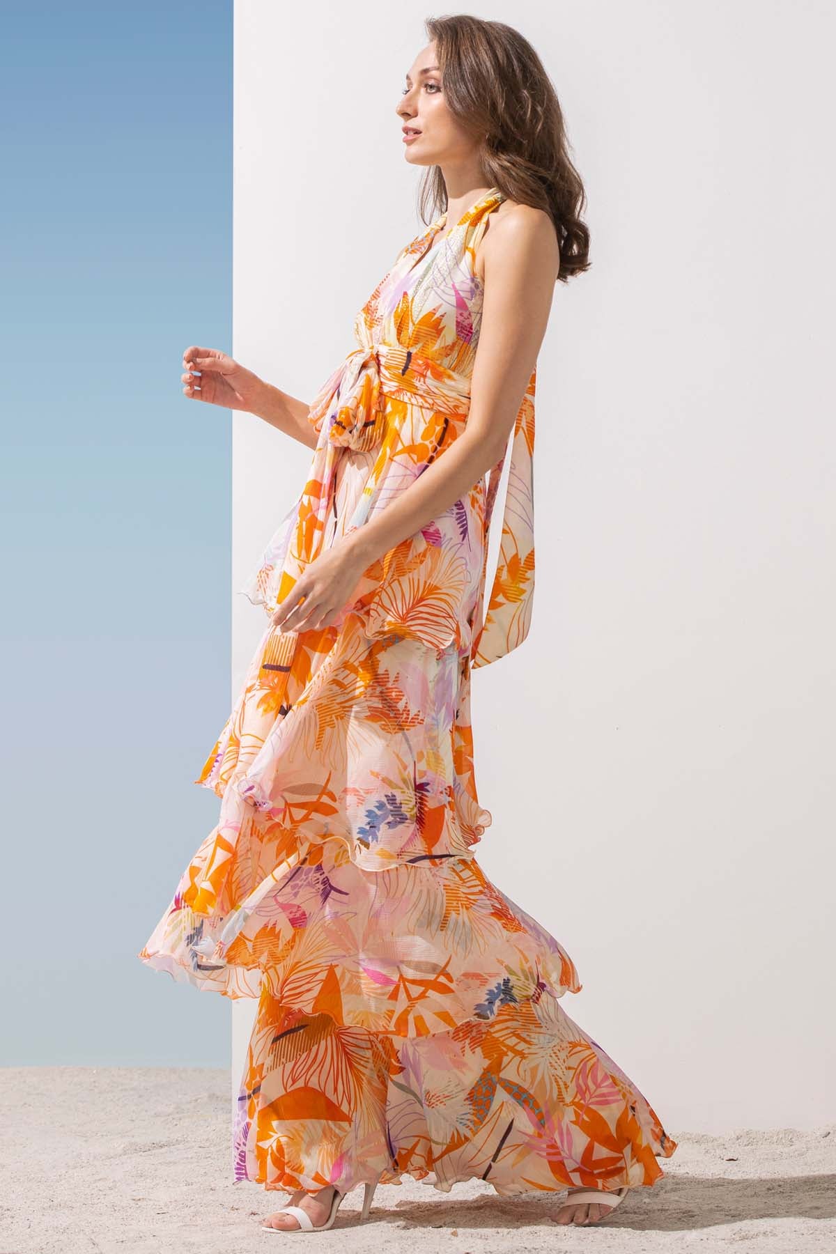 Halter Chiffon Tiered Dress