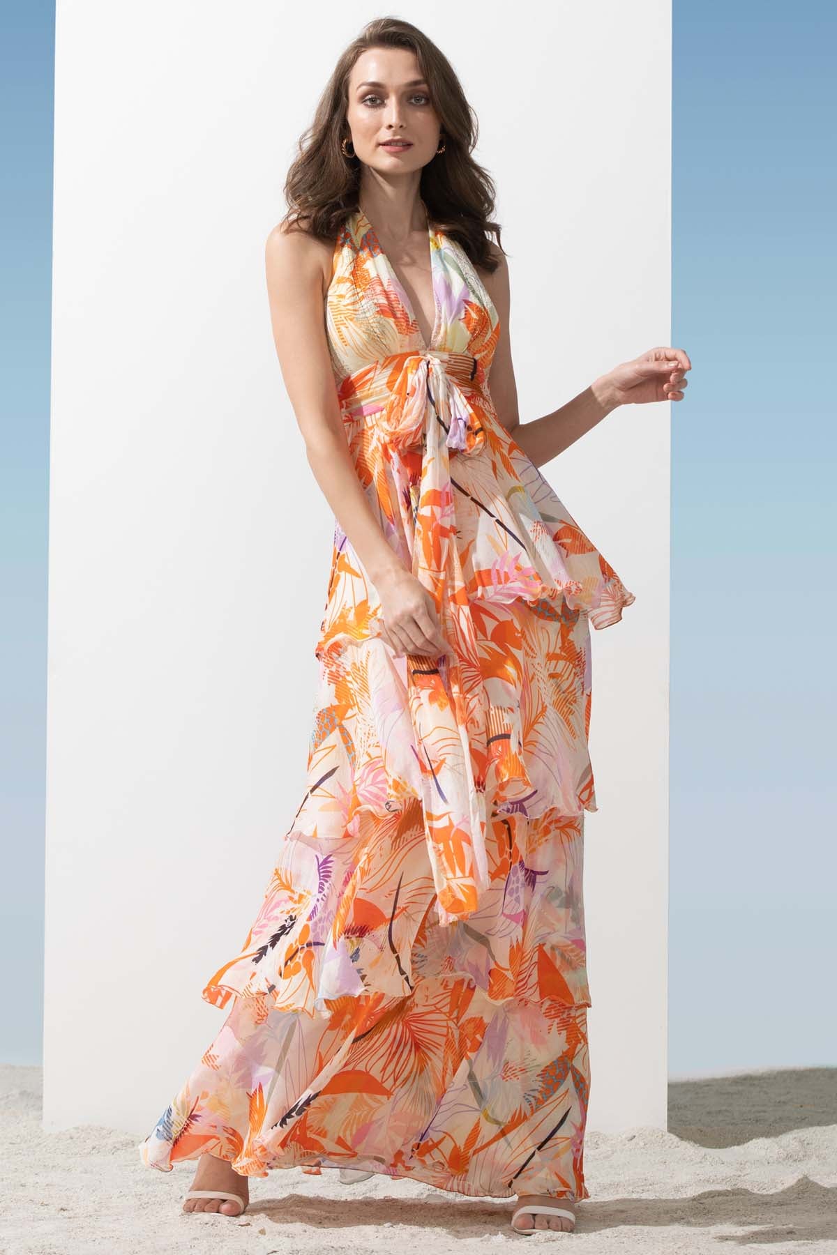 Halter Chiffon Tiered Dress