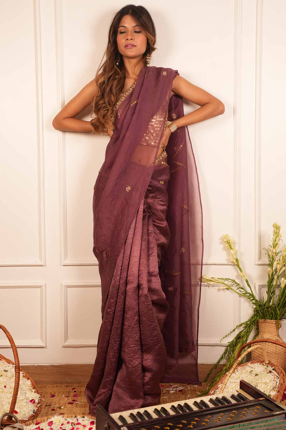 Hand Embroidered Organza Saree