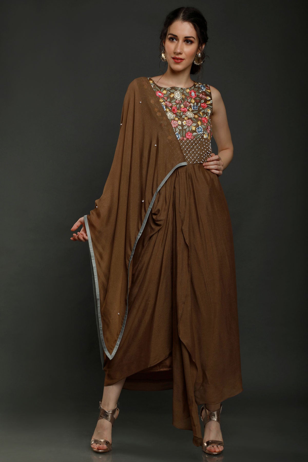 Yoke Embroidered Drape Dress
