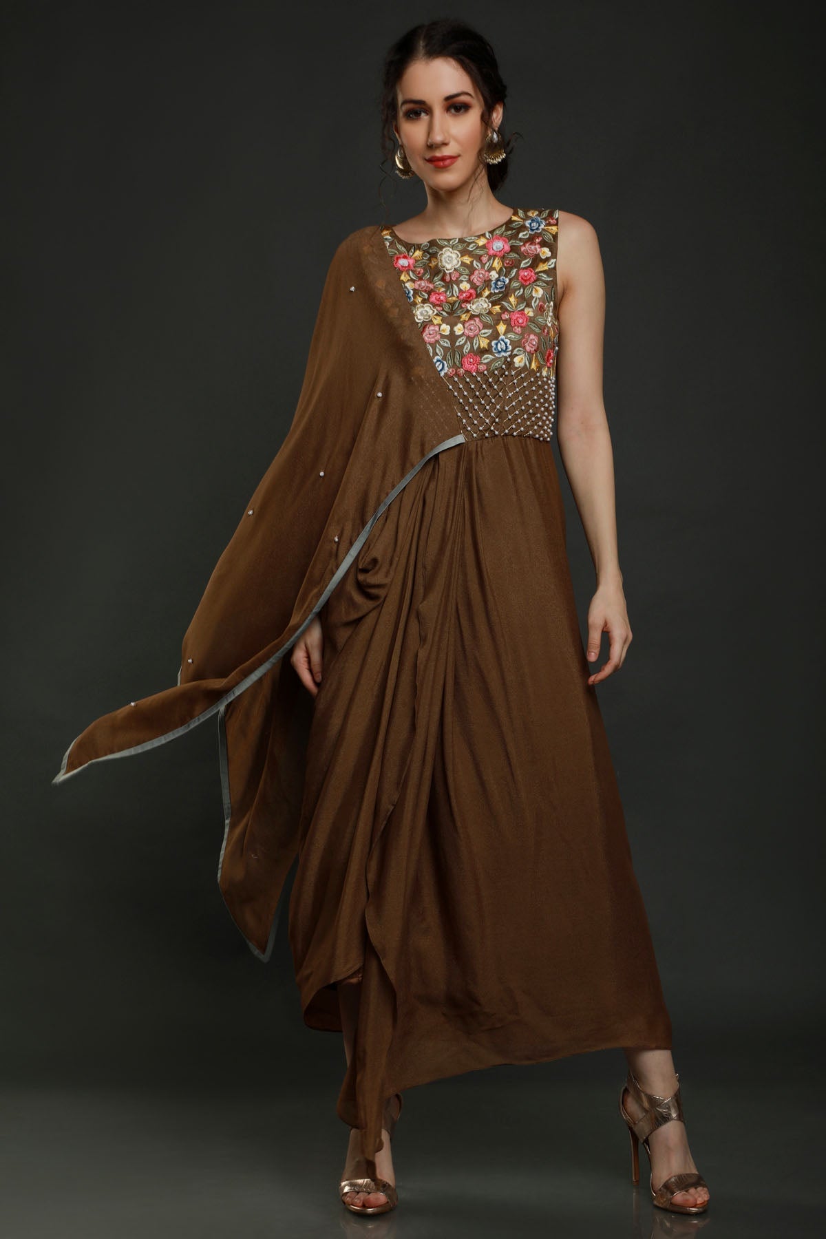 Yoke Embroidered Drape Dress