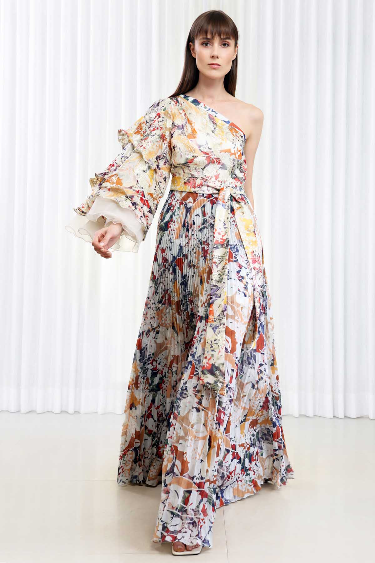 Buy Heat Pleated One Shoulder Dress by Mandira Wirk