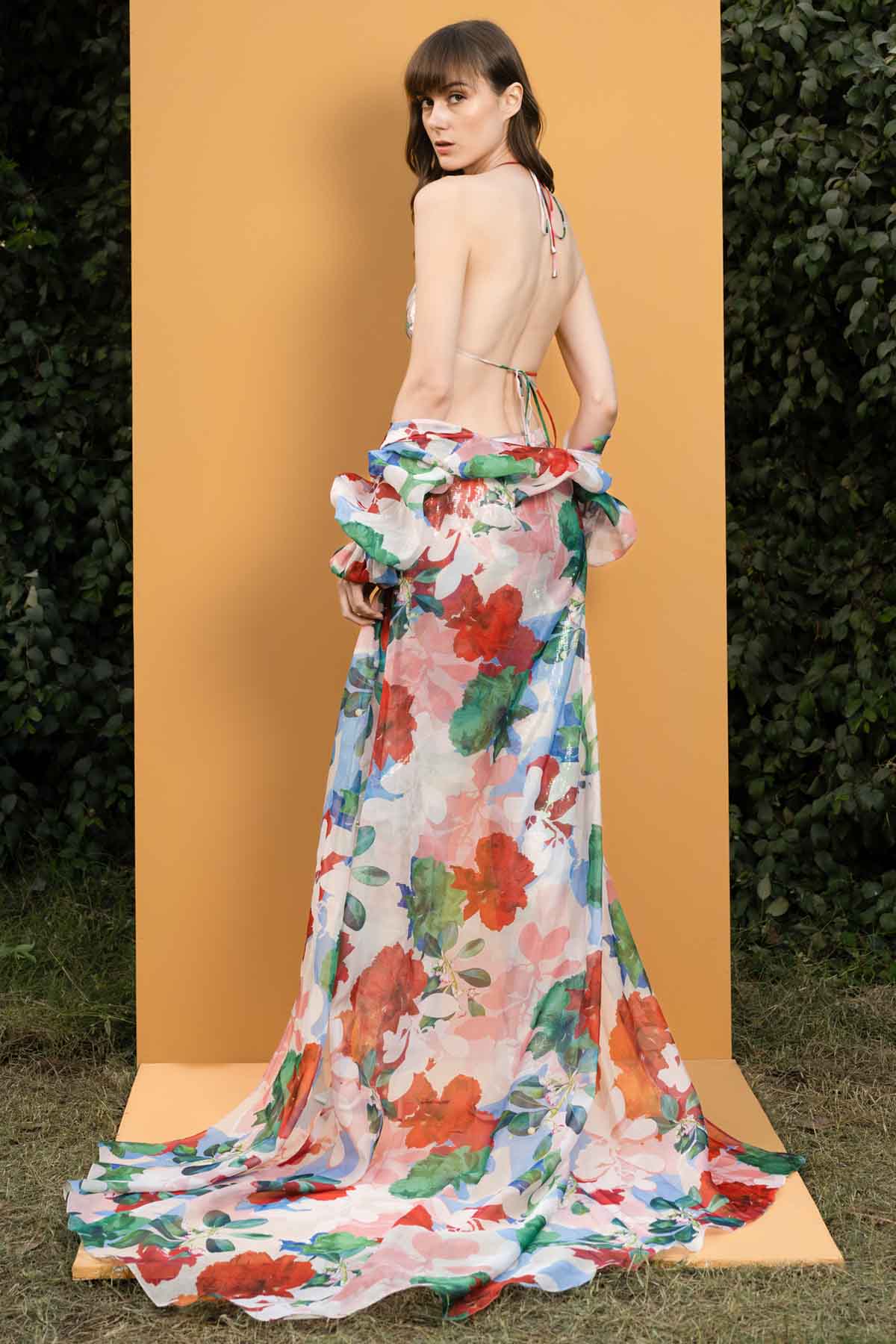 Hibiscus Printed Sequins Cape Set