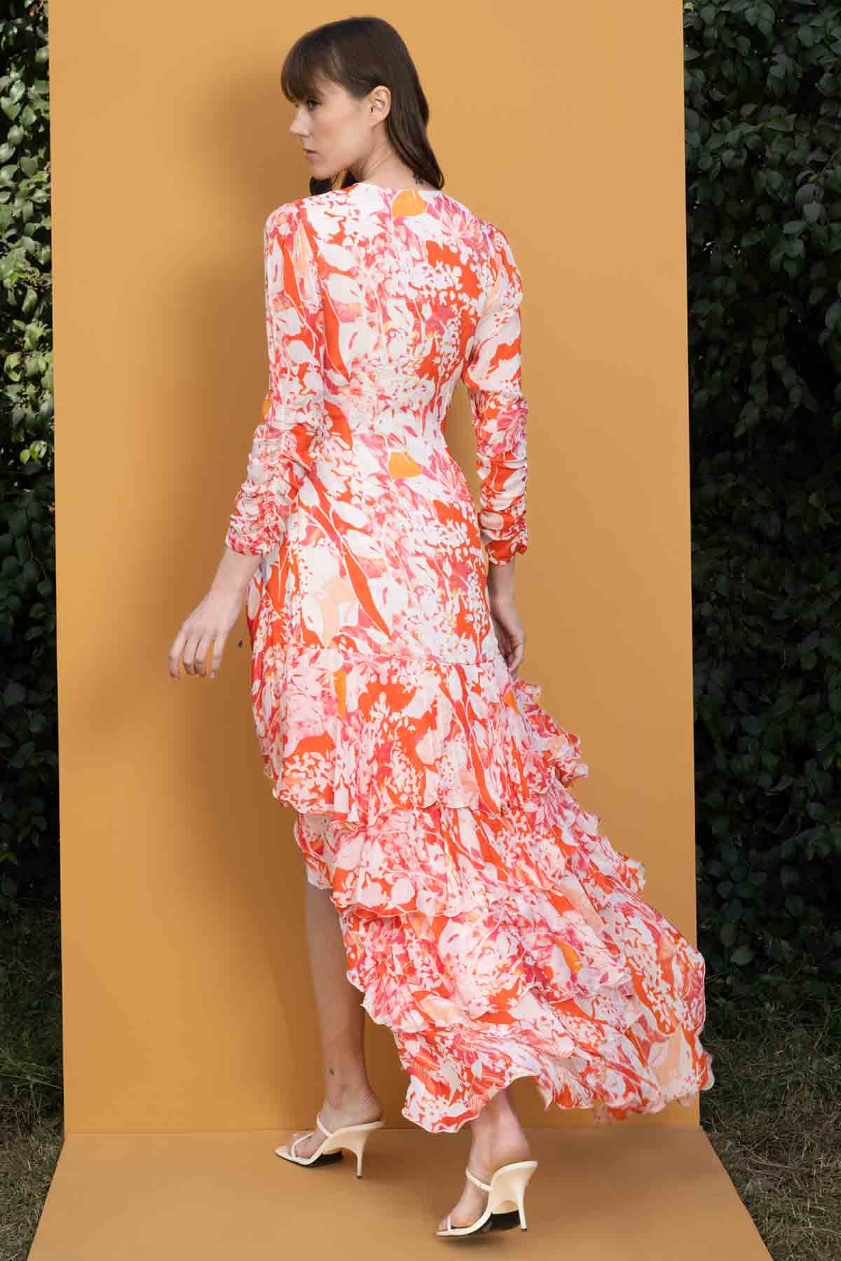 High Low Maple Leaves Printed Dress