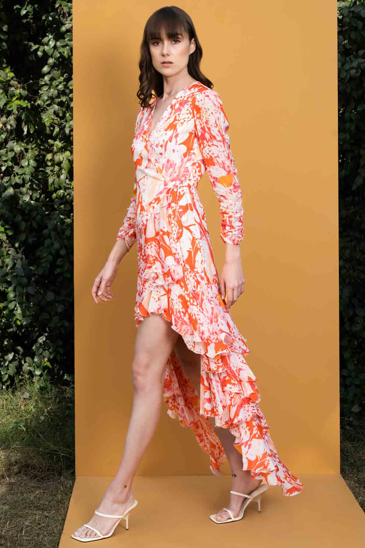 High Low Maple Leaves Printed Dress