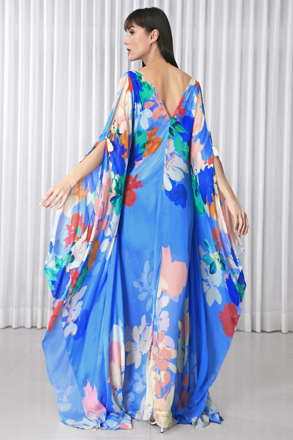 Hibiscus Printed Embroidered Kaftan