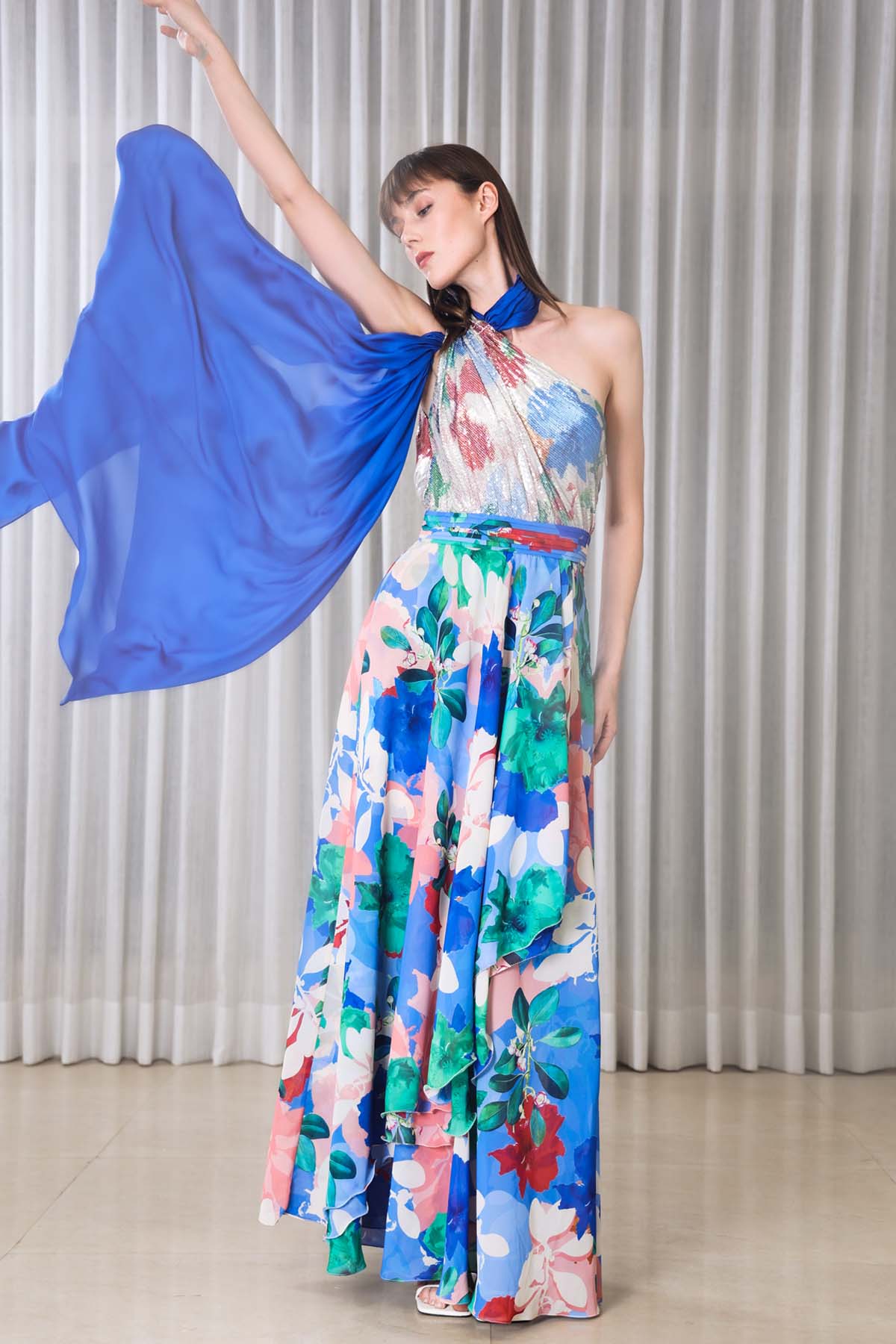 Hisbiscus Printed One Shoulder Dress