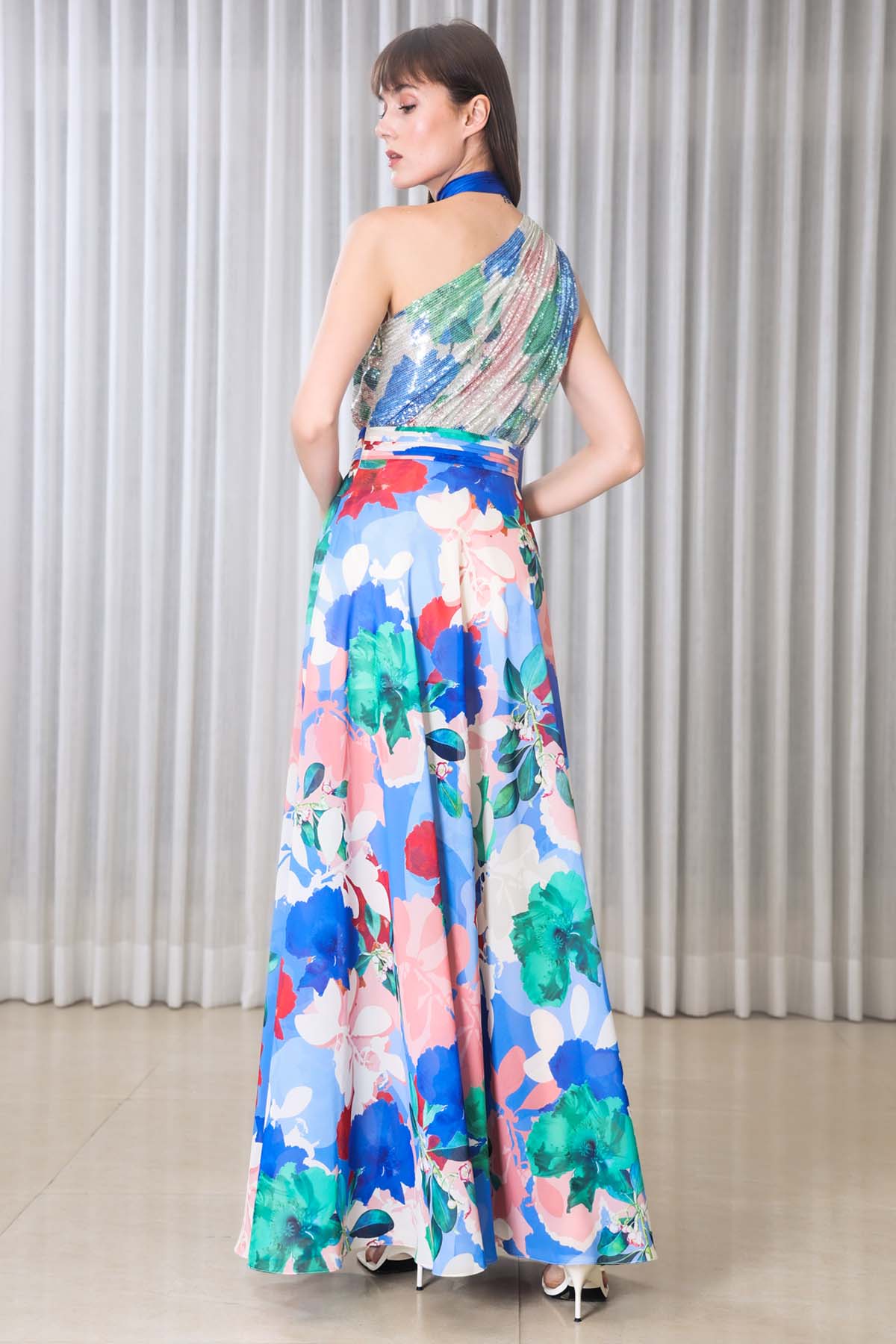 Hisbiscus Printed One Shoulder Dress