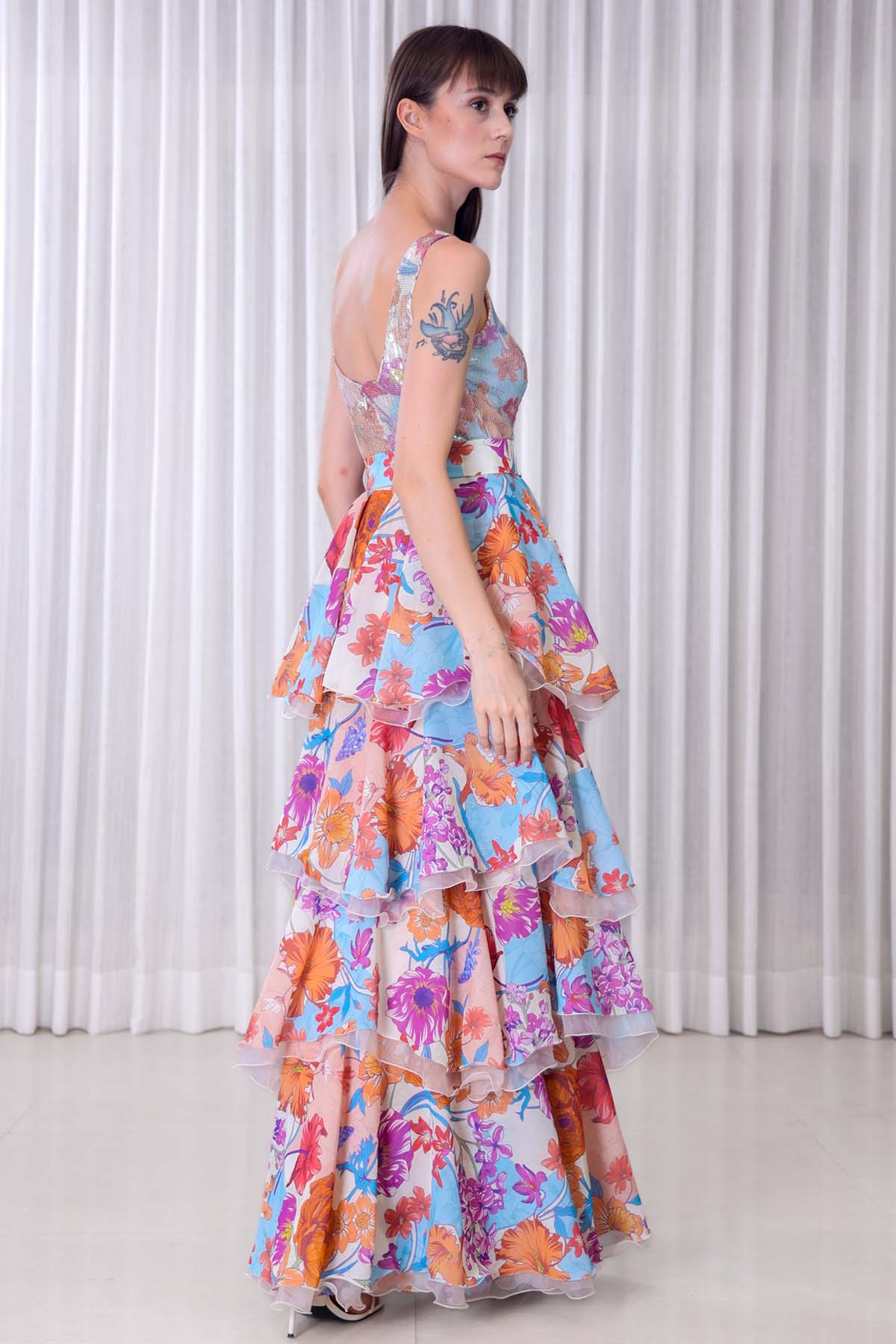 Hisbiscus Printed Organza Dress