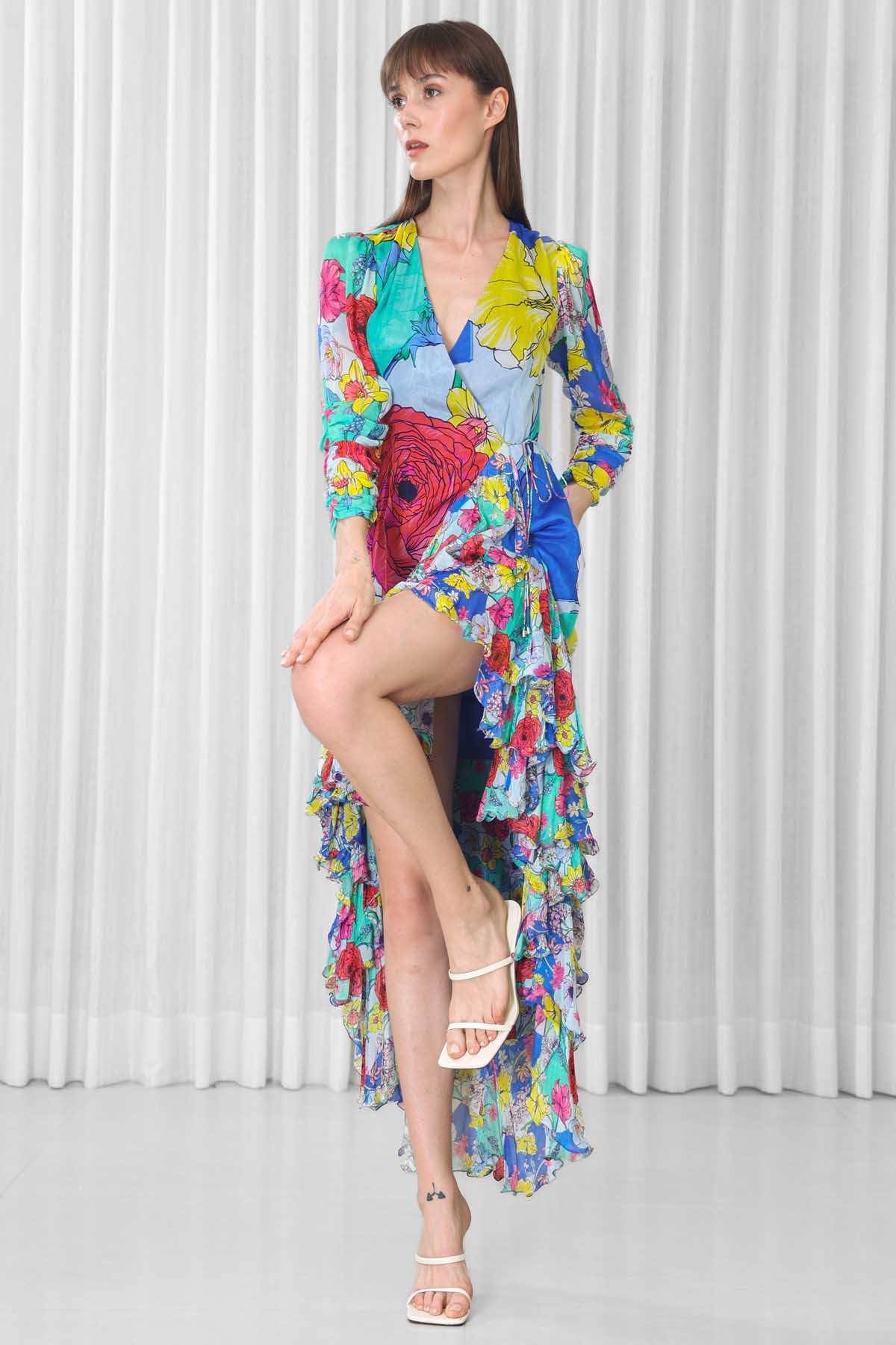 Hisbiscus Printed Ruffled Dress