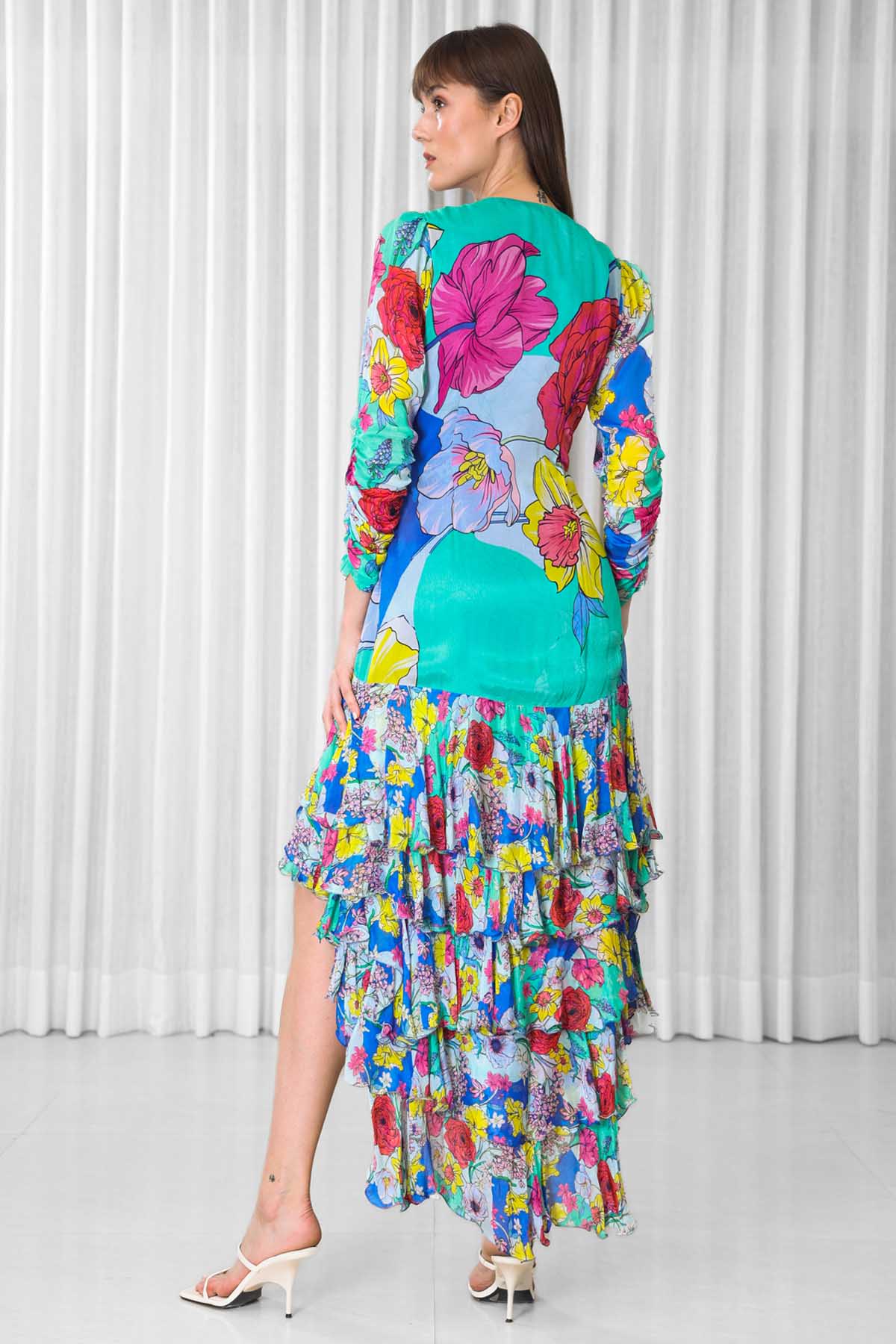 Hisbiscus Printed Ruffled Dress
