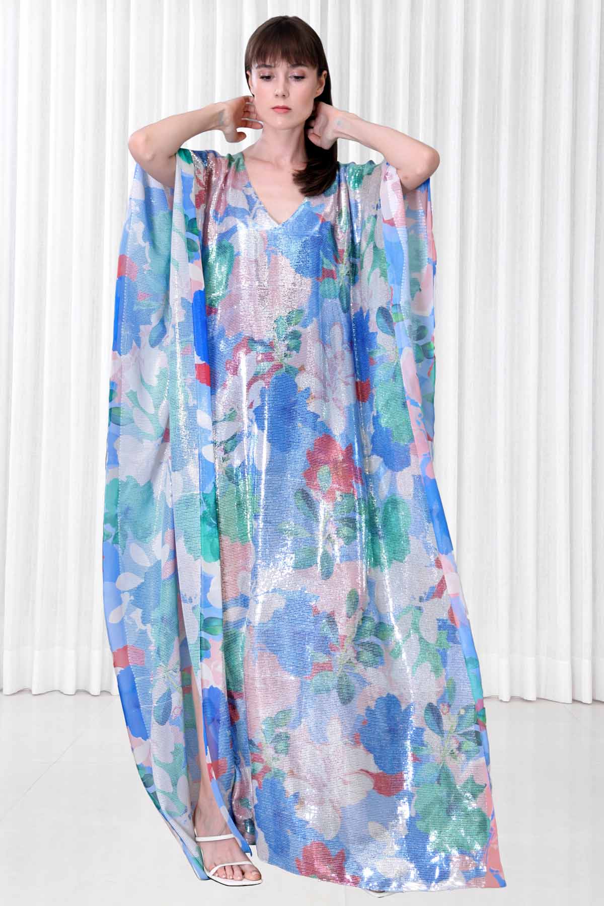 Hibiscus Printed Sequins Kaftan