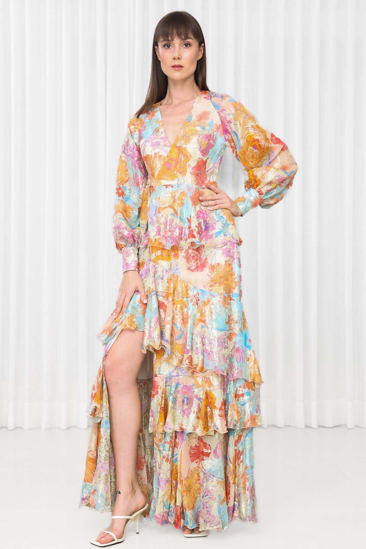 Buy Hisbiscus Printed Layered Dress by Mandira Wirk