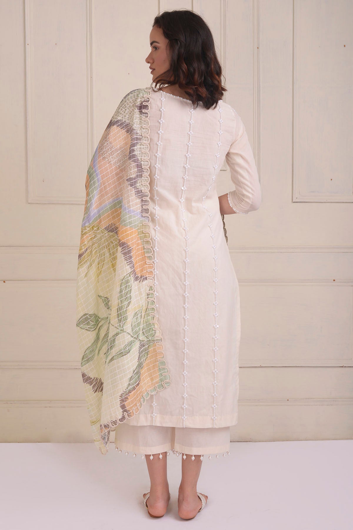 Ivory Cotton Beadwork Kurta Set