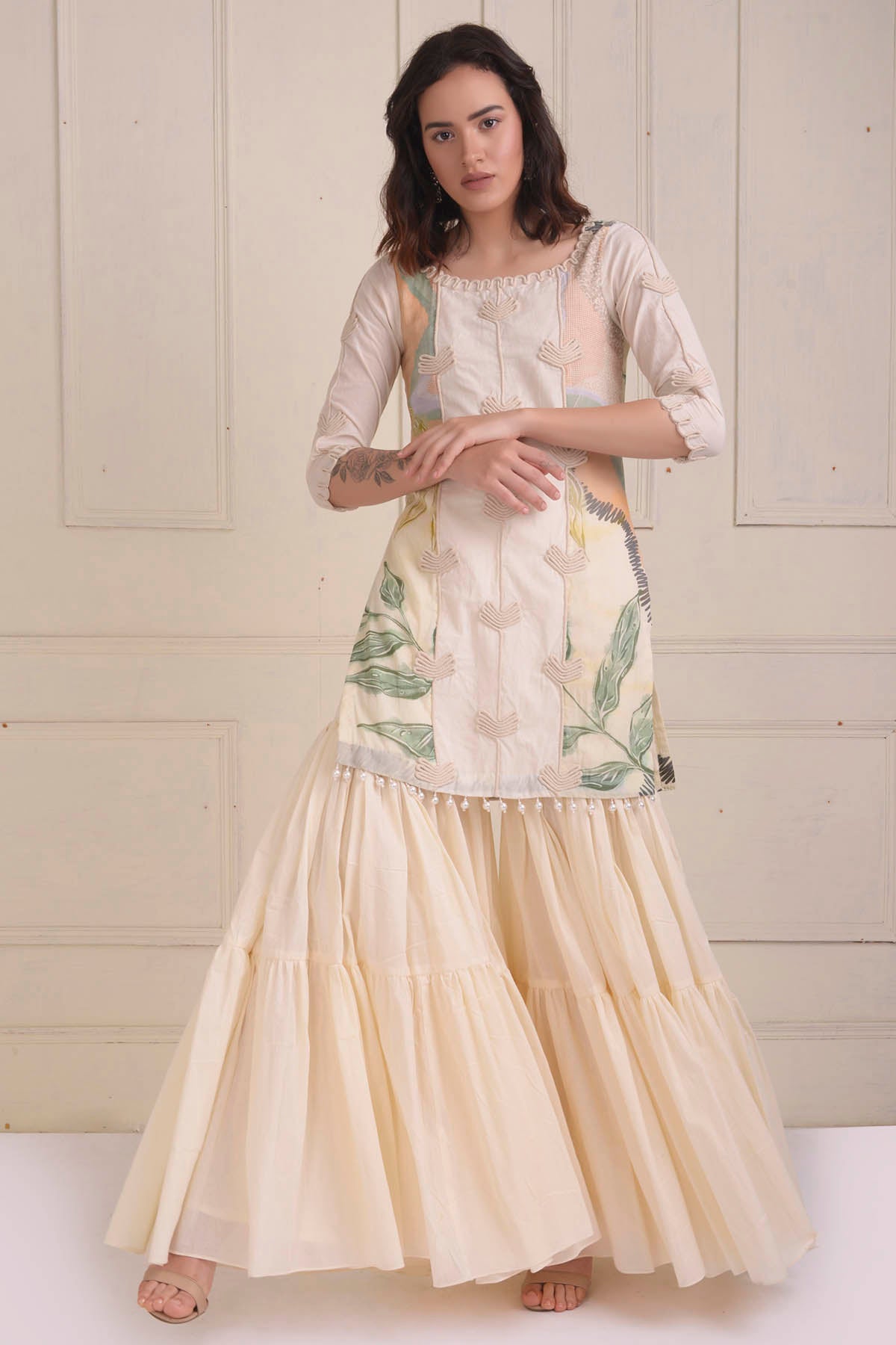 Ivory Cotton Short Kurta Set