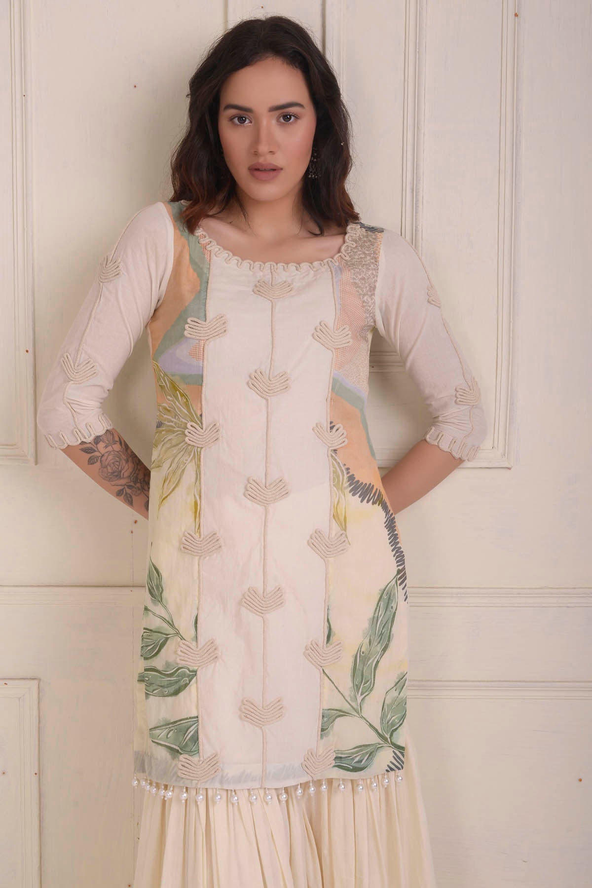 Ivory Cotton Short Kurta Set