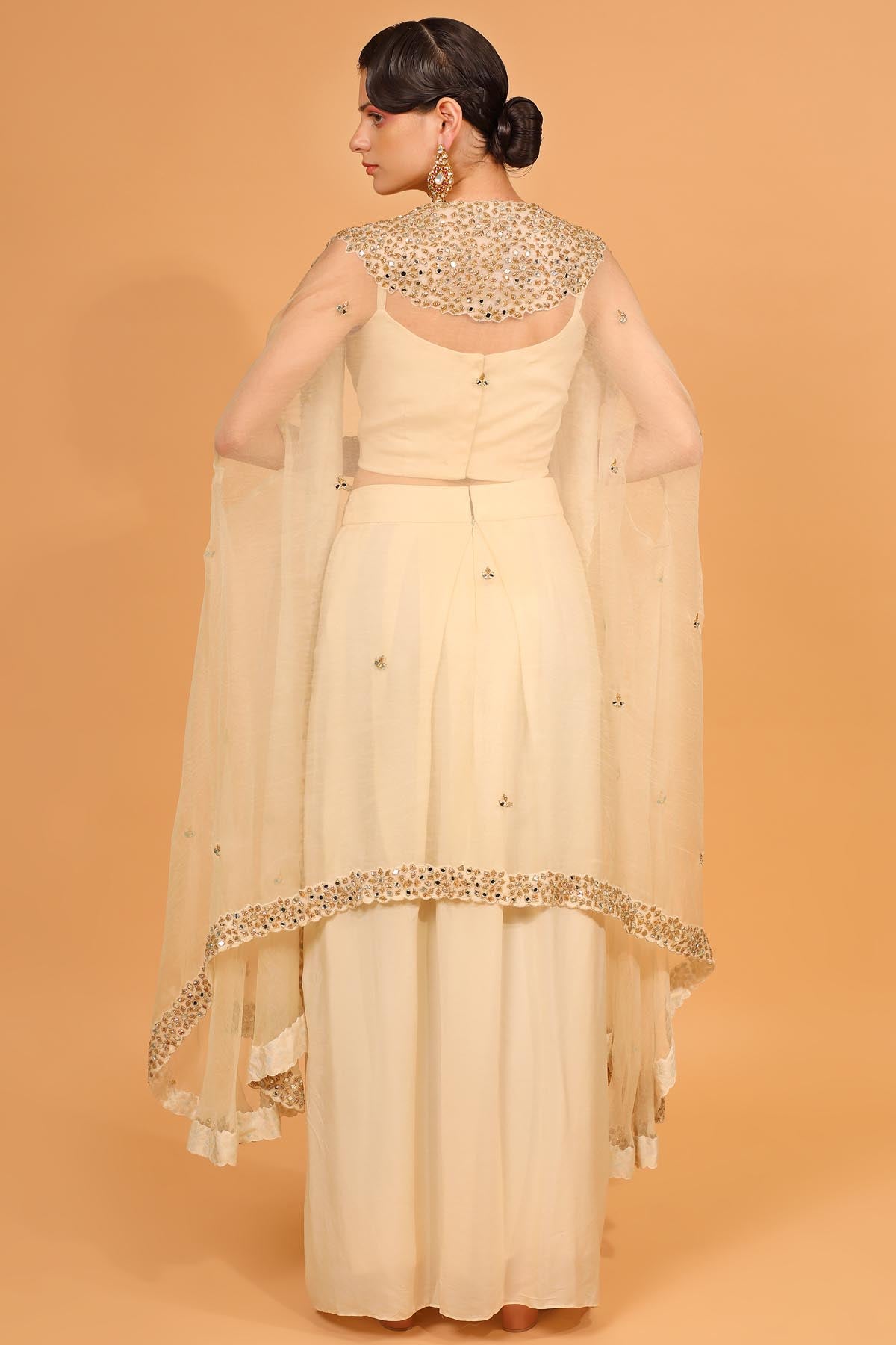 Ivory Embroidered Cape & Dhoti Set