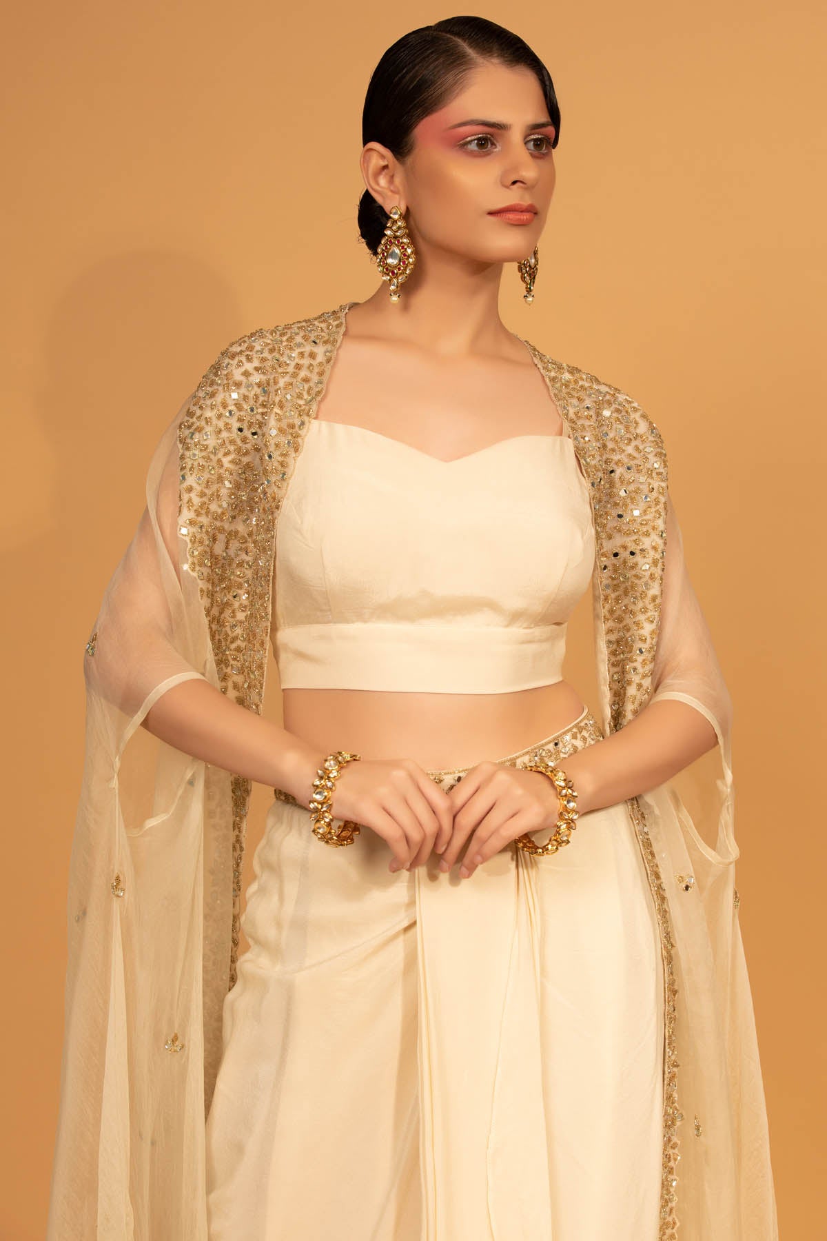 Ivory Embroidered Cape & Dhoti Set
